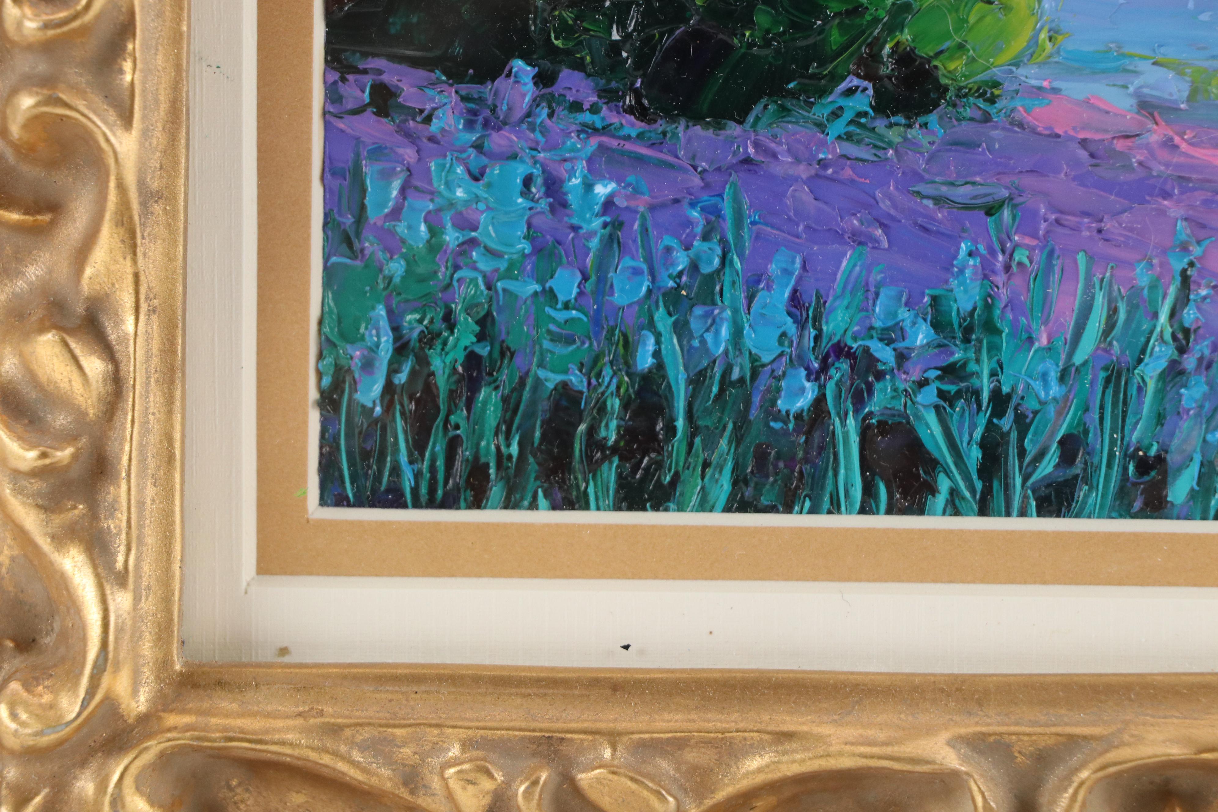 Julia Herrero-Utiasheva Miniature Impasto Oil Painting "Lavender Landscape"