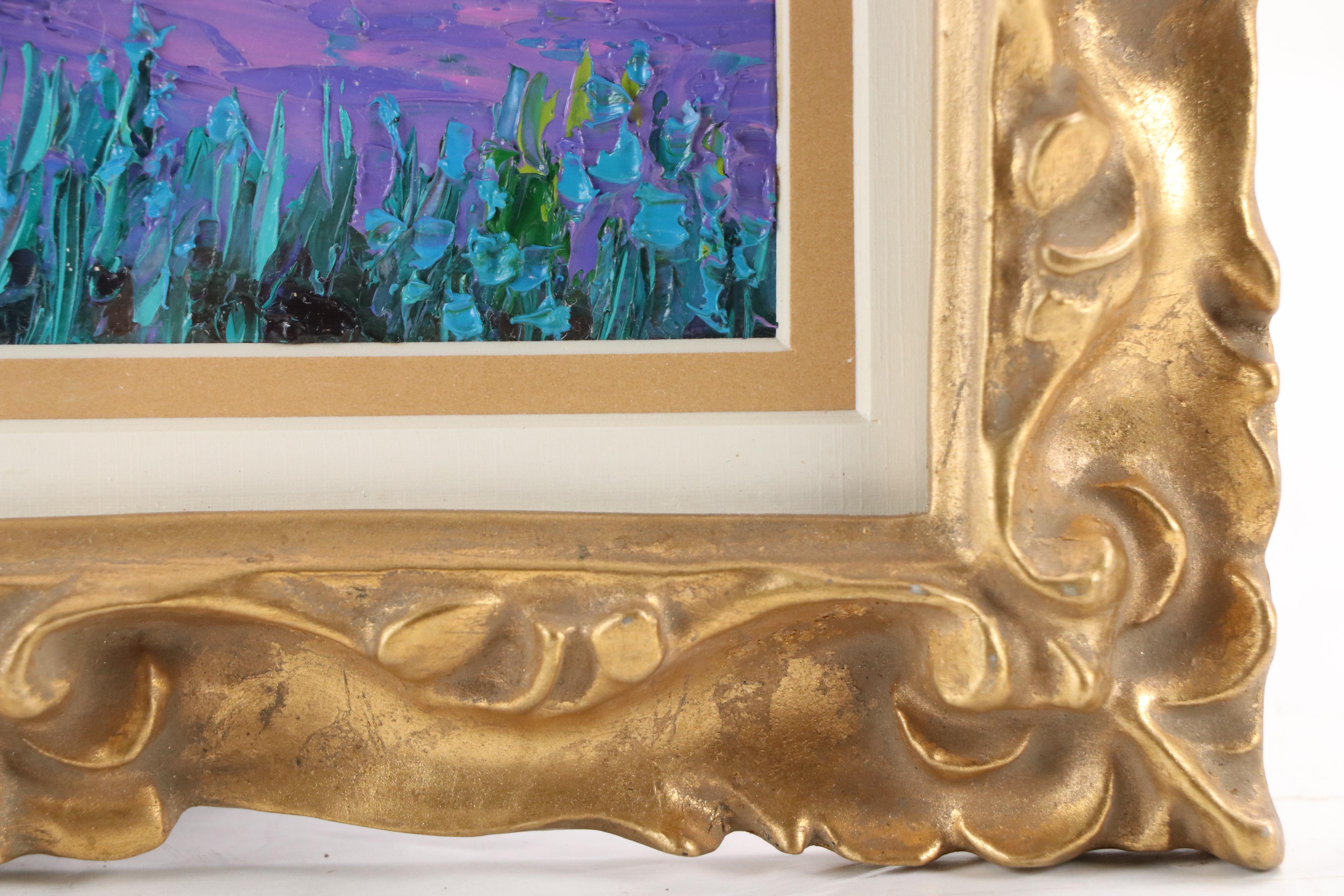 Julia Herrero-Utiasheva Miniature Impasto Oil Painting "Lavender Landscape"