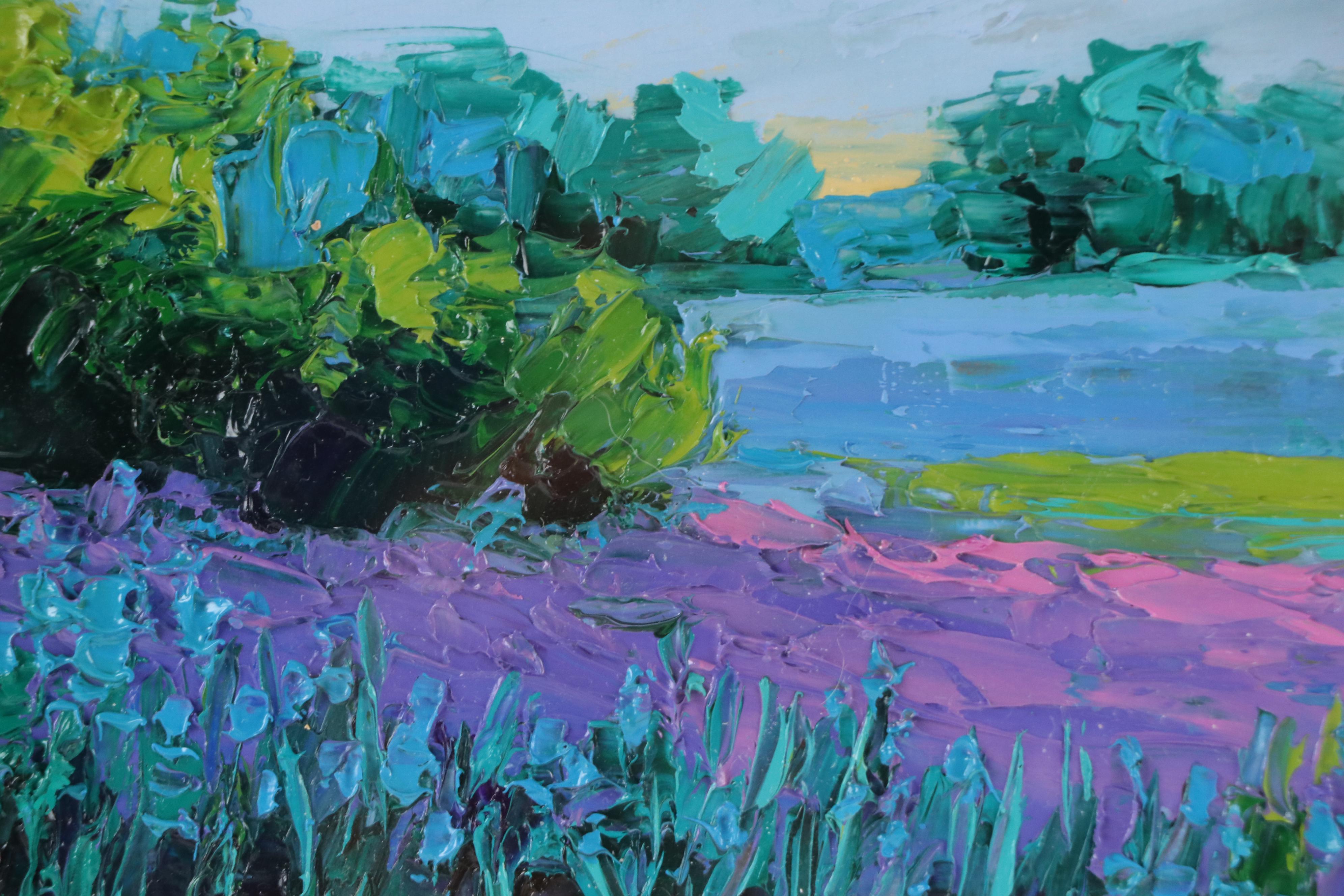 Julia Herrero-Utiasheva Miniature Impasto Oil Painting "Lavender Landscape"