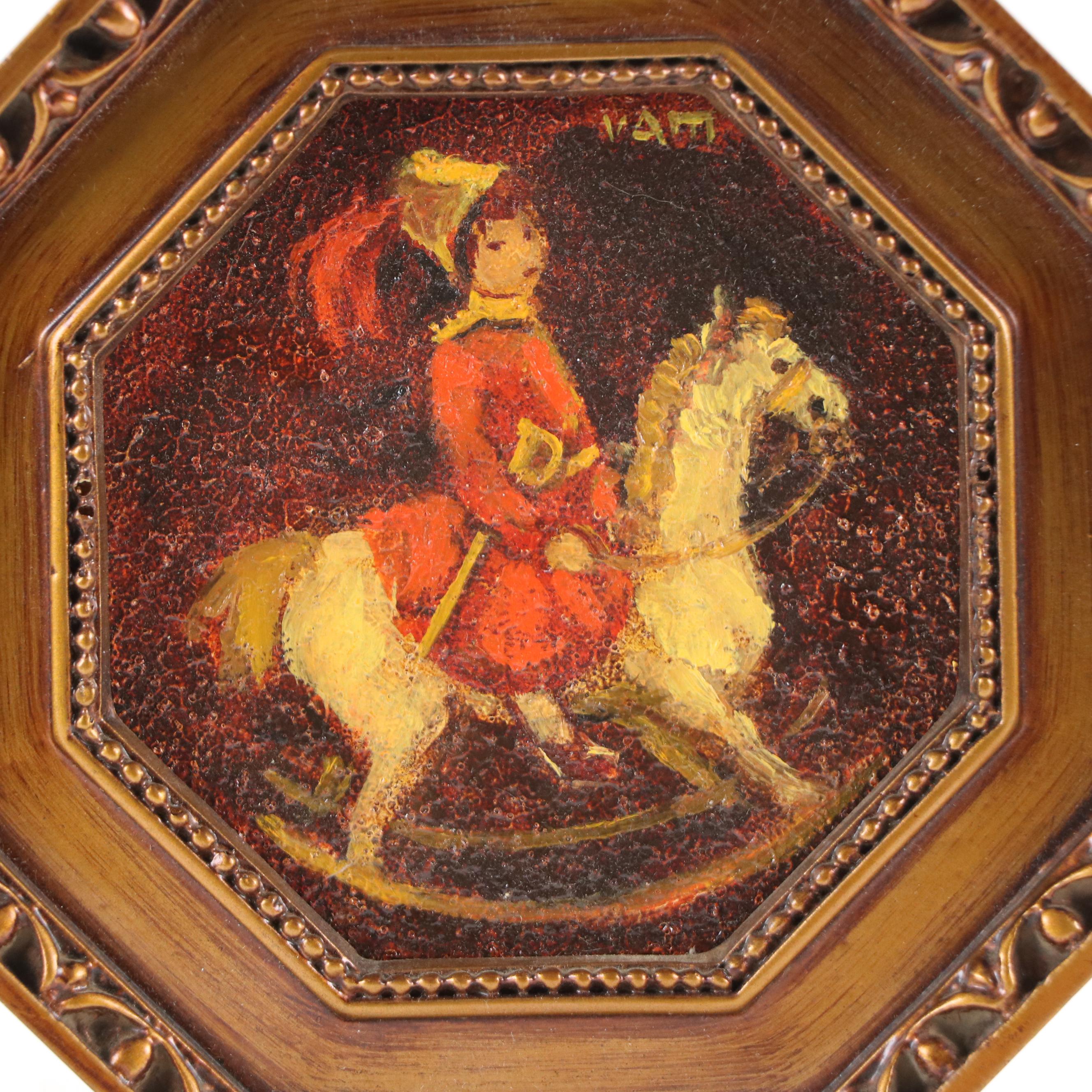 Ruth Vamos Oil Painting of Child on Rocking Horse, Mid- to Late 20th Century