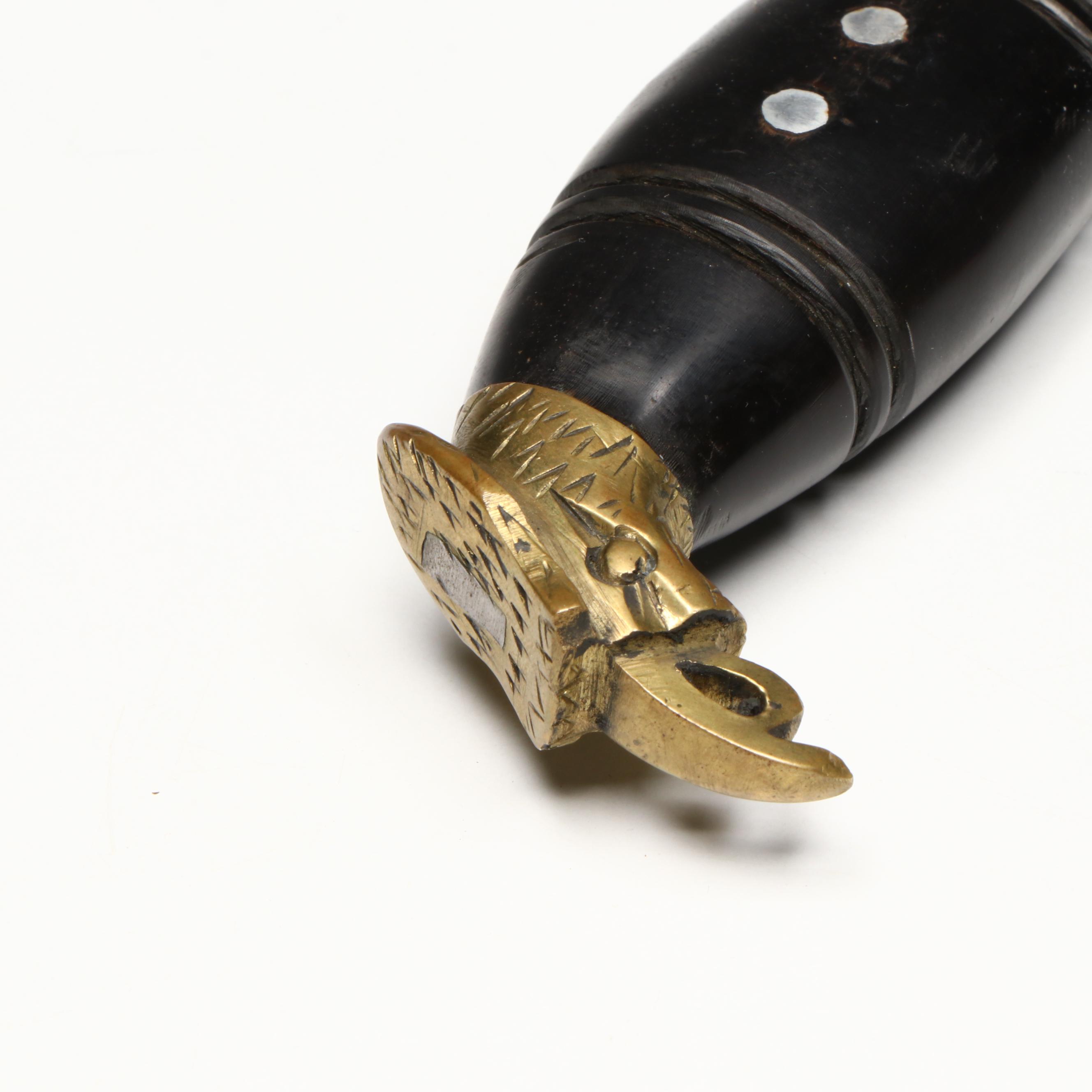 Chinese Etched Brass Bowl and Stand with Etched Knife and Dragon Censer
