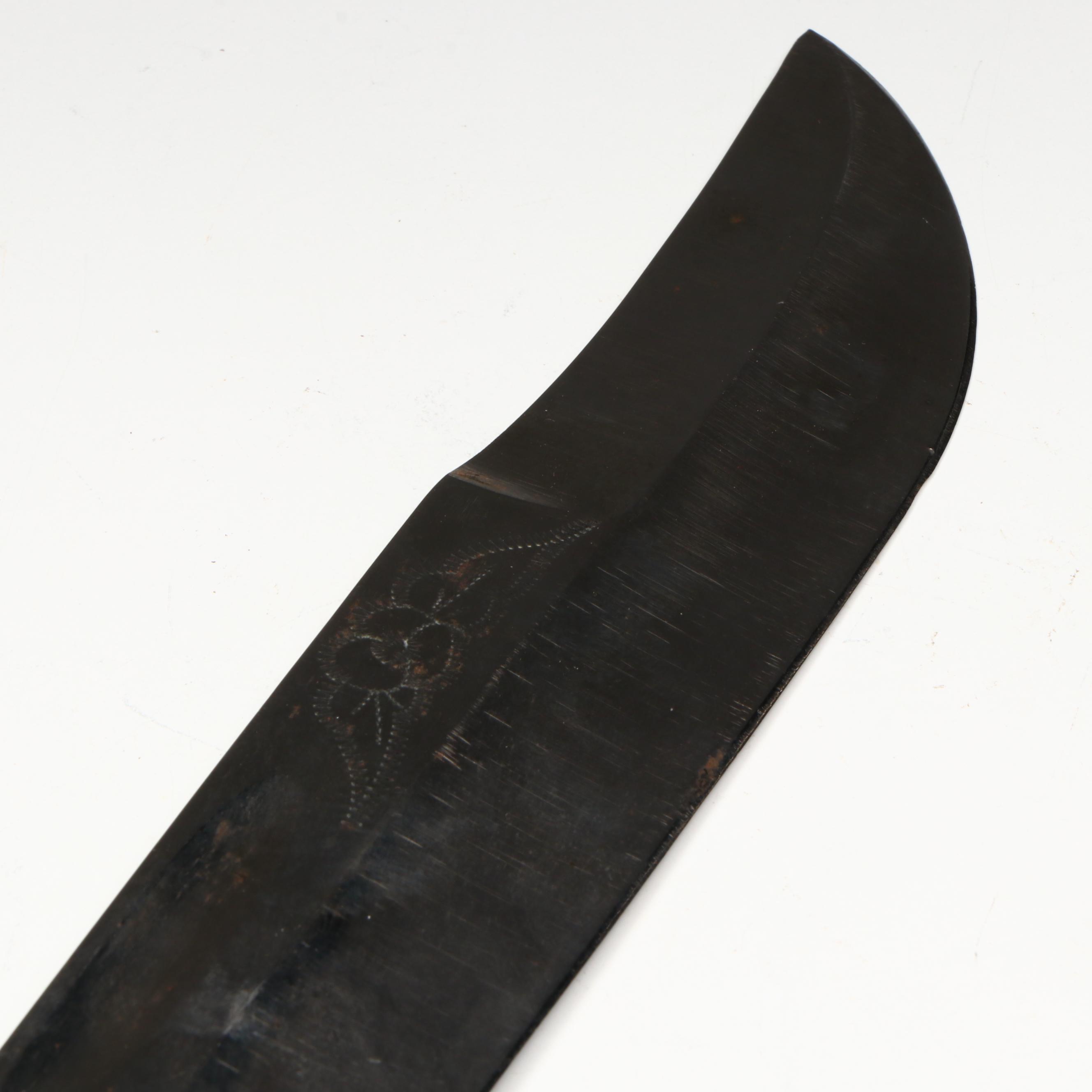 Chinese Etched Brass Bowl and Stand with Etched Knife and Dragon Censer