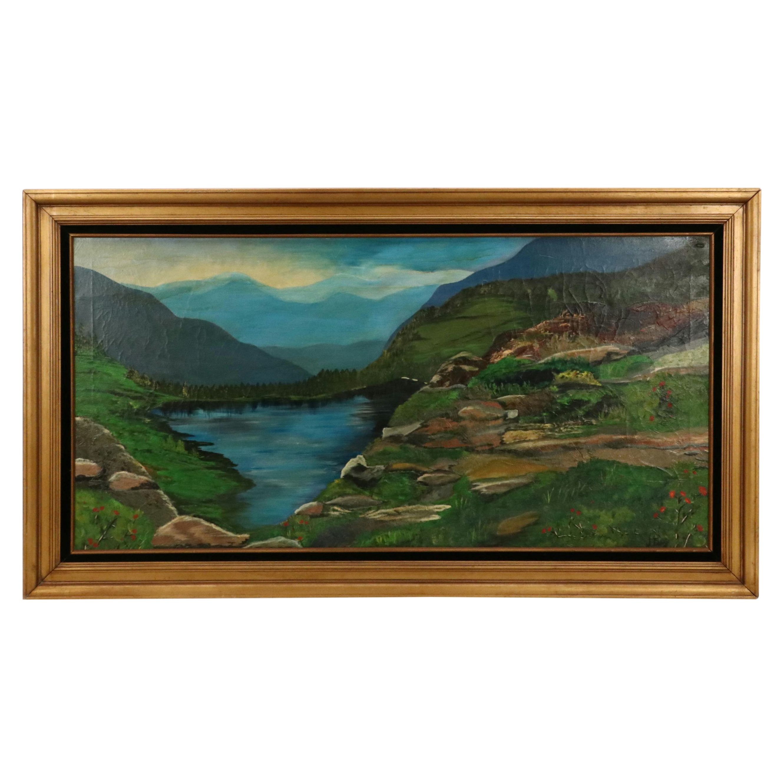 Self-Taught Artist Western American Lake Landscape, Circa 1940