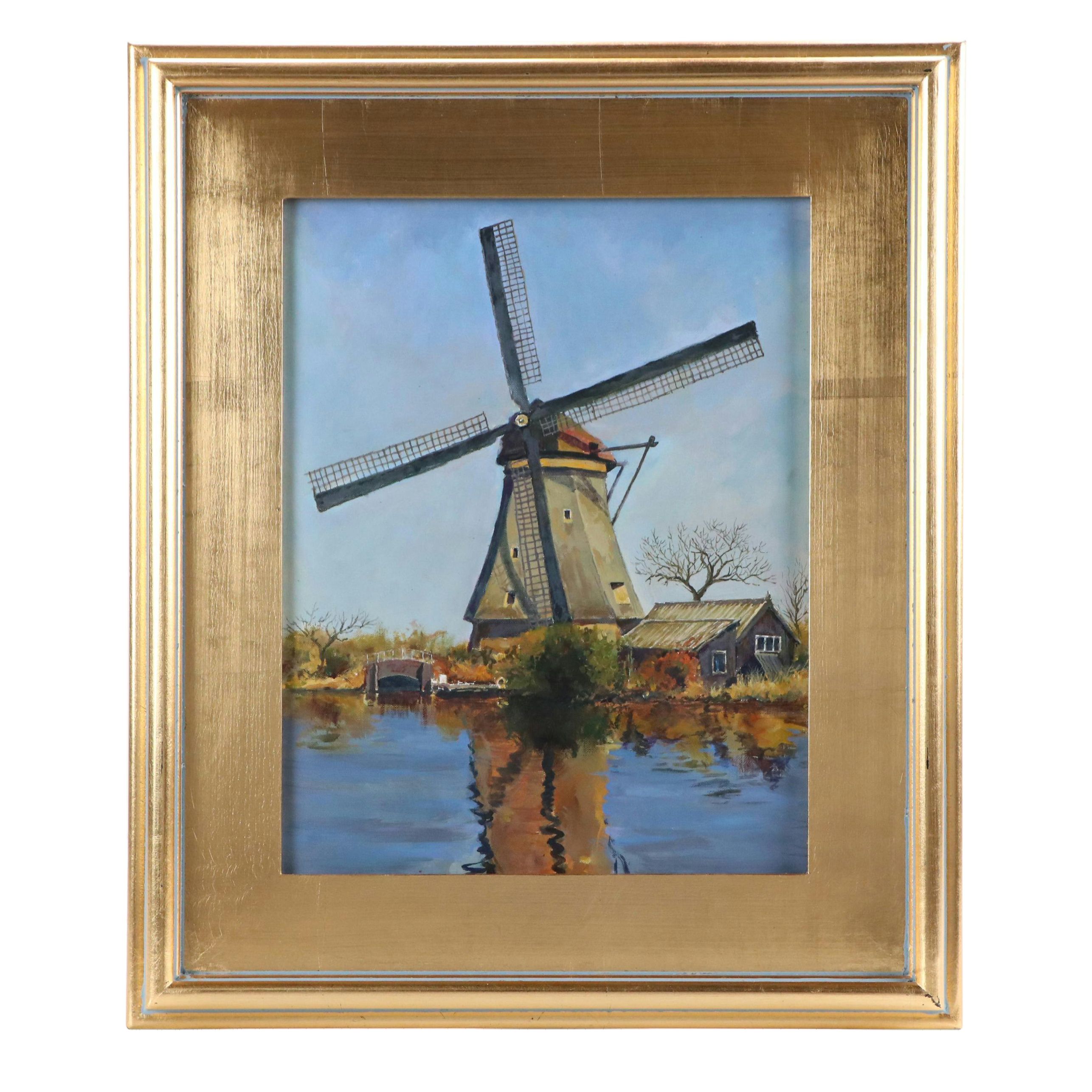 Oil Painting of Windmill, 21st Century
