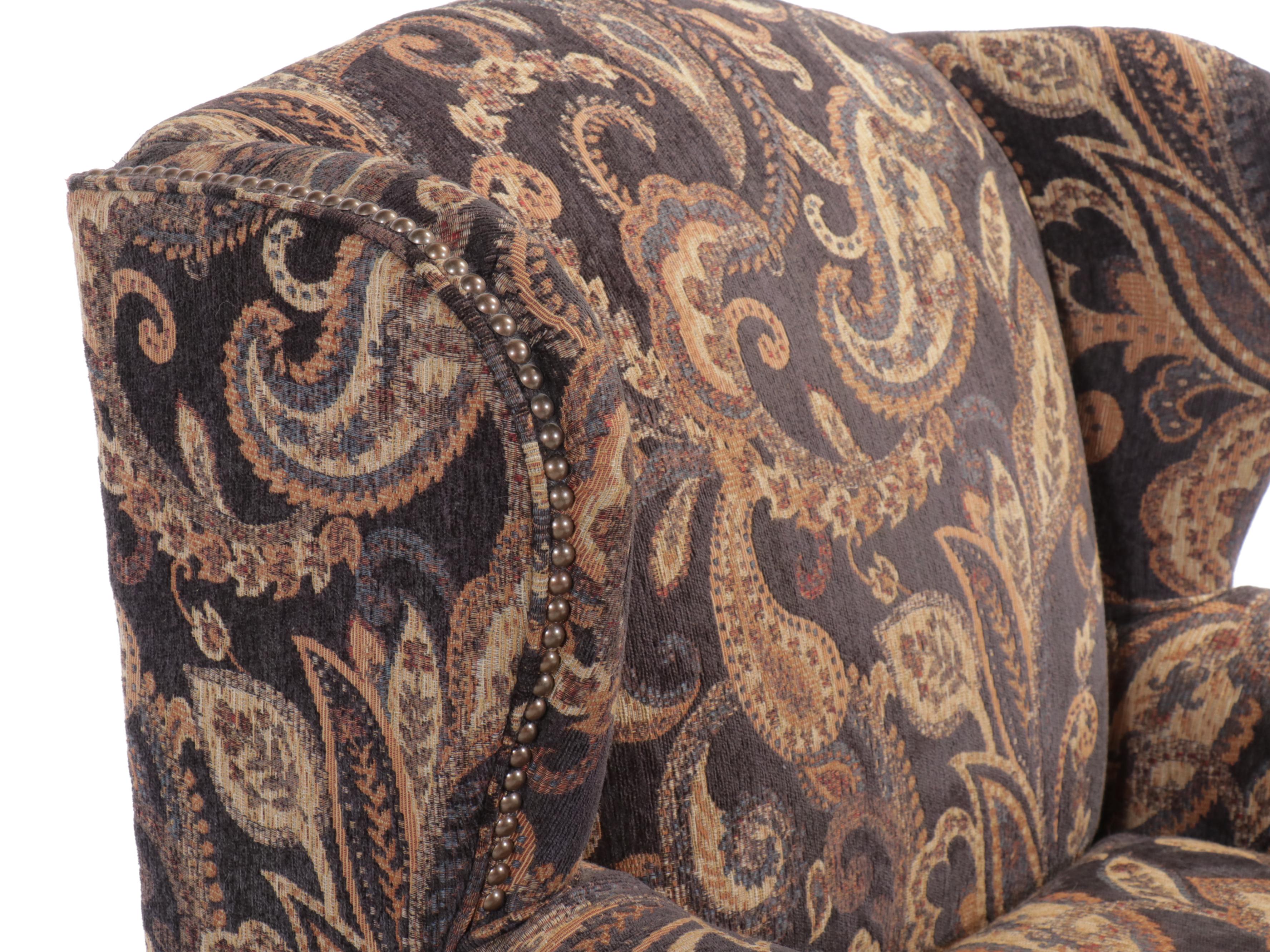 Smith Brothers of Berne Paisley Fabric Upholstered Armchair and Ottoman
