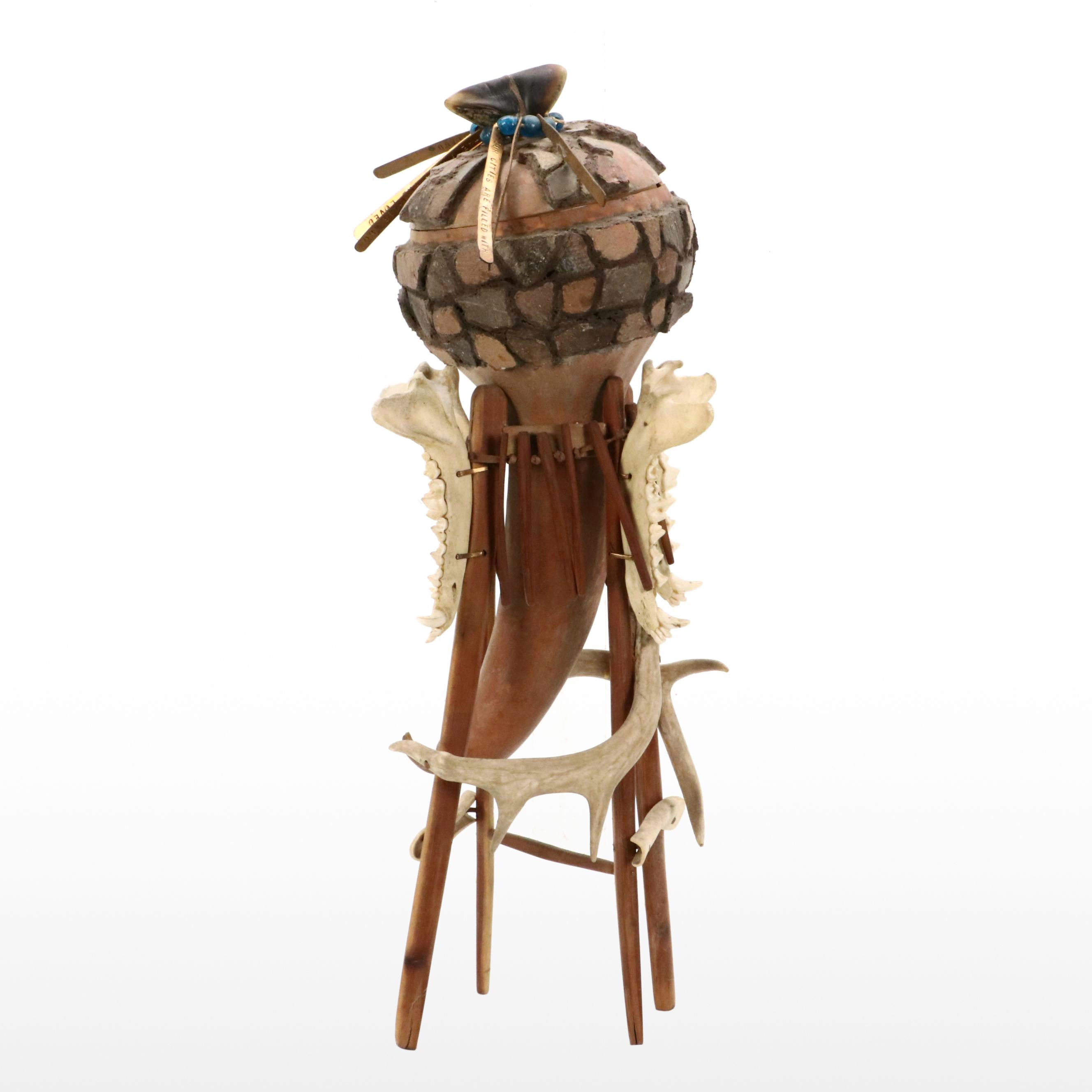 Robert Beaven Folk Art Sculpture of Found Wood, Gourd, Antler, and More