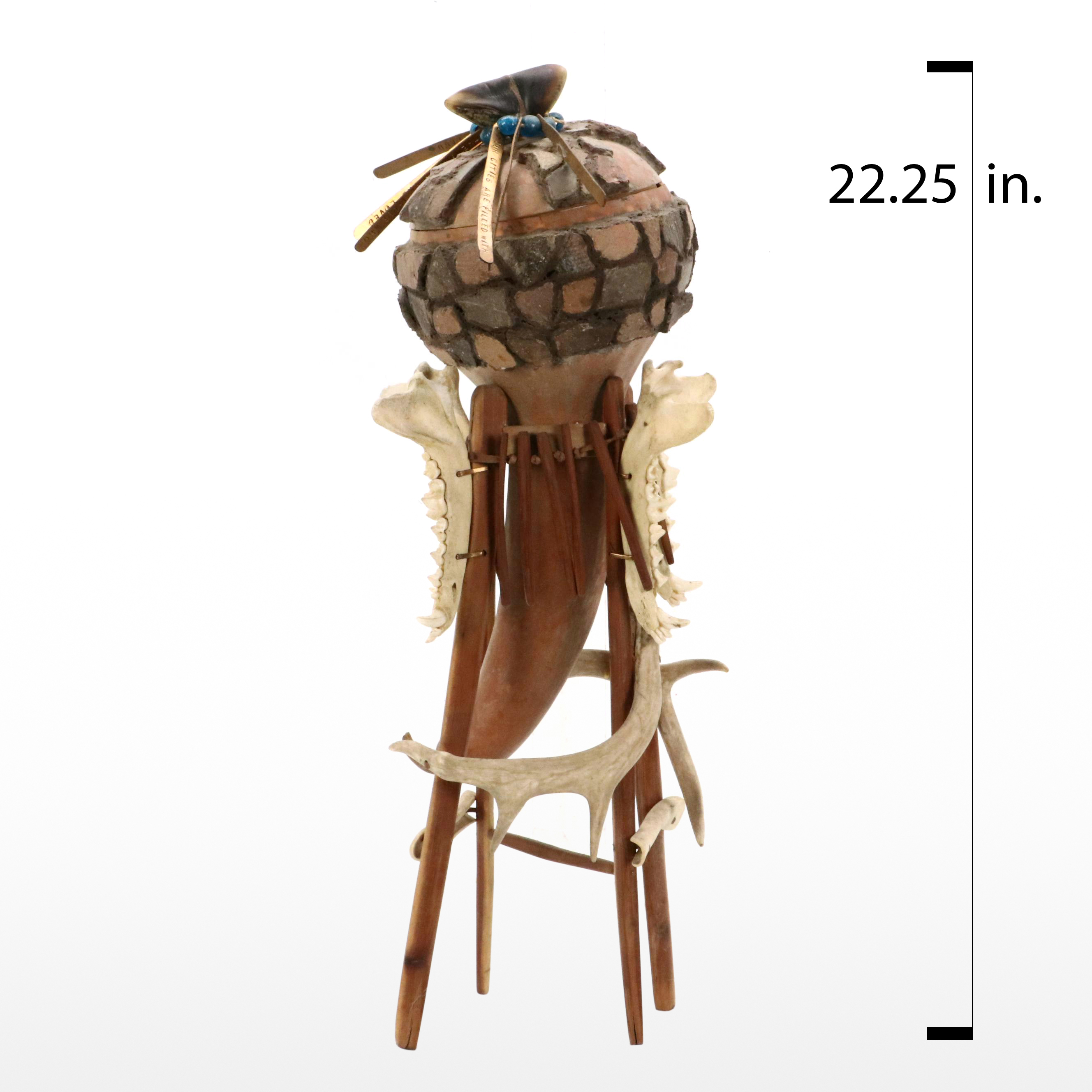 Robert Beaven Folk Art Sculpture of Found Wood, Gourd, Antler, and More