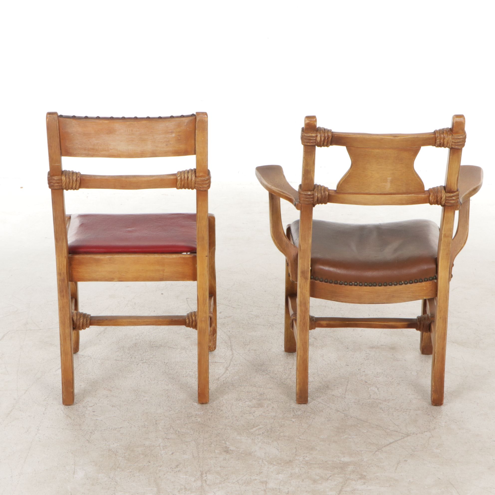 Coronado Southwestern Style Paint Decorated Chairs with Leather Upholstery