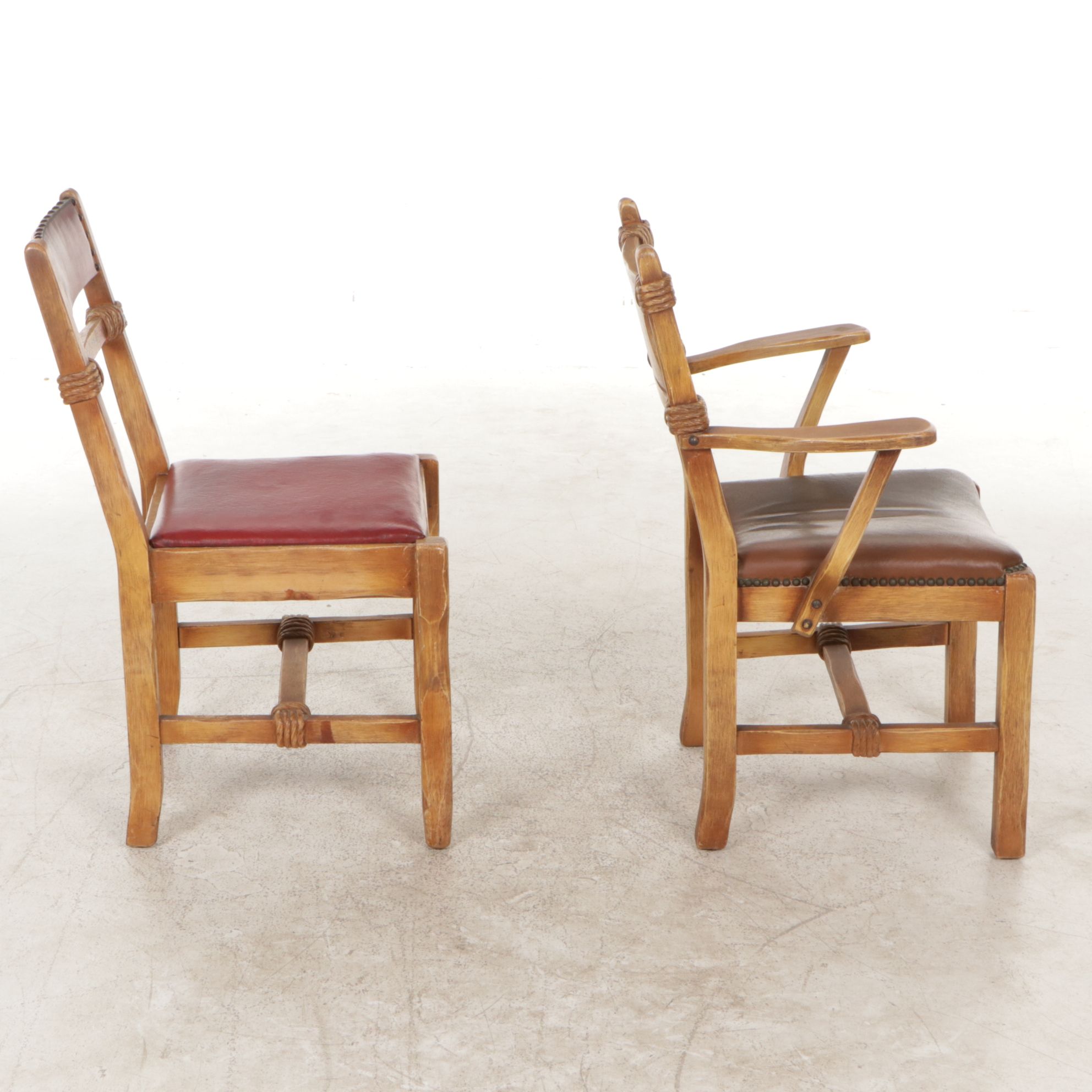 Coronado Southwestern Style Paint Decorated Chairs with Leather Upholstery