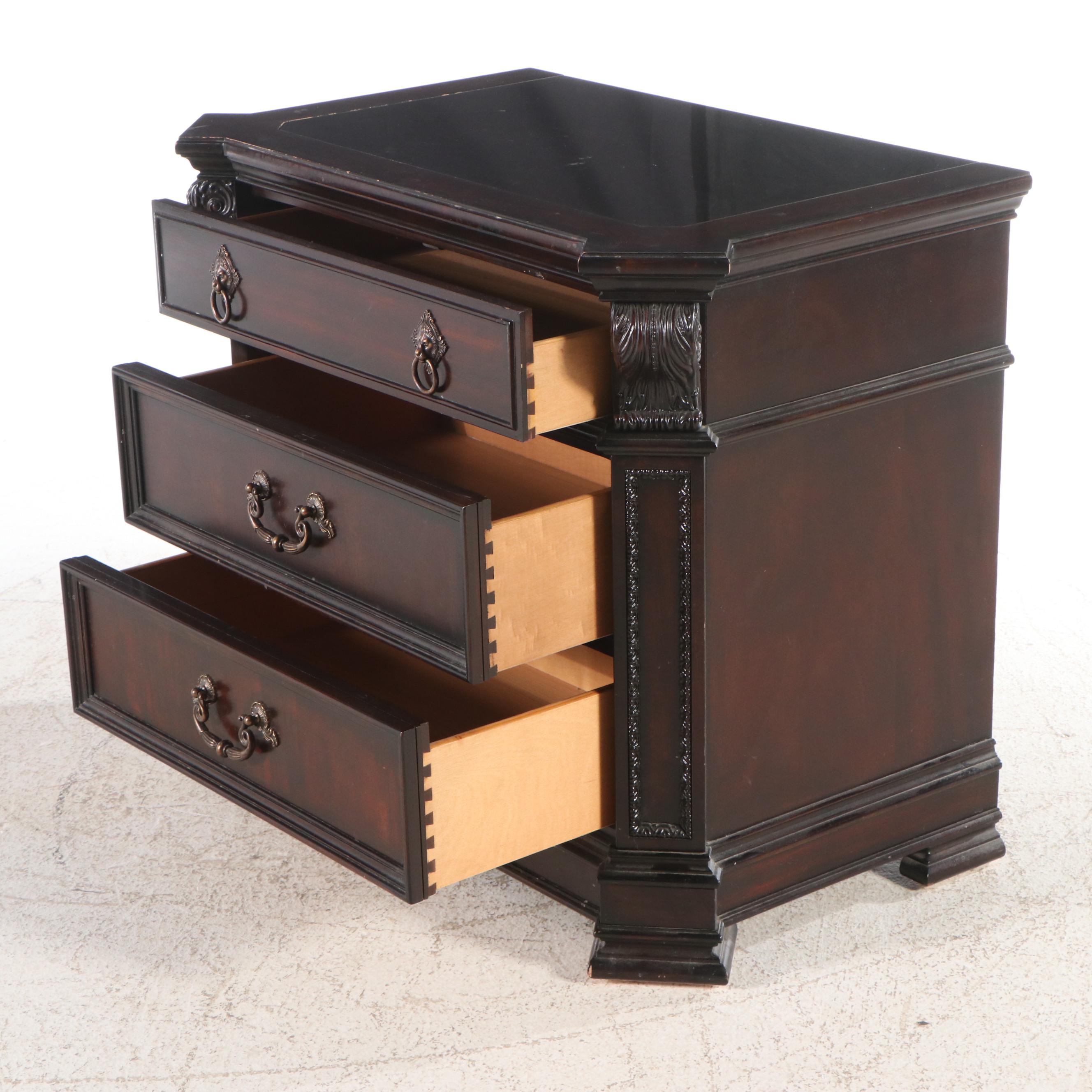 Pair of Thomasville Granite Top Mahogany Nightstands