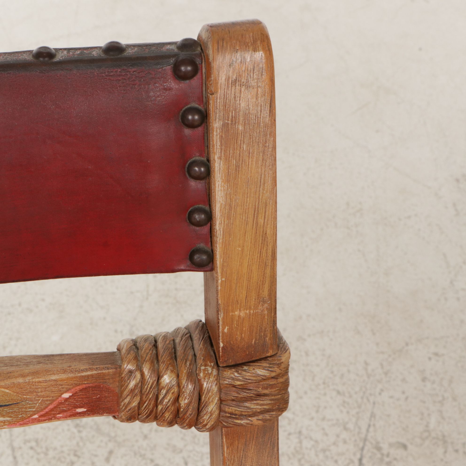 Coronado Southwestern Style Paint Decorated Chairs with Leather Upholstery