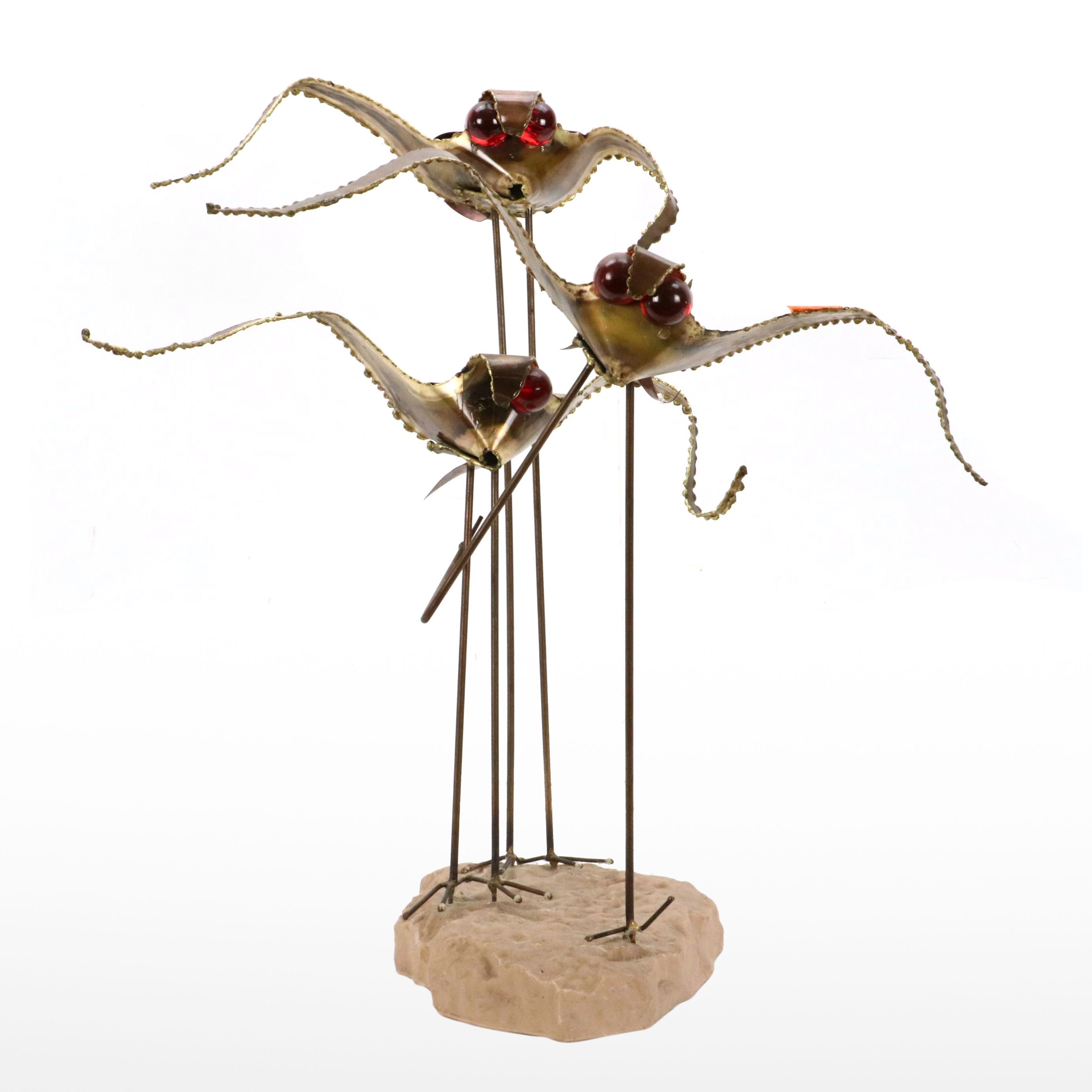 Mid Century Modern Brass Sculpture of Stylized Seabirds