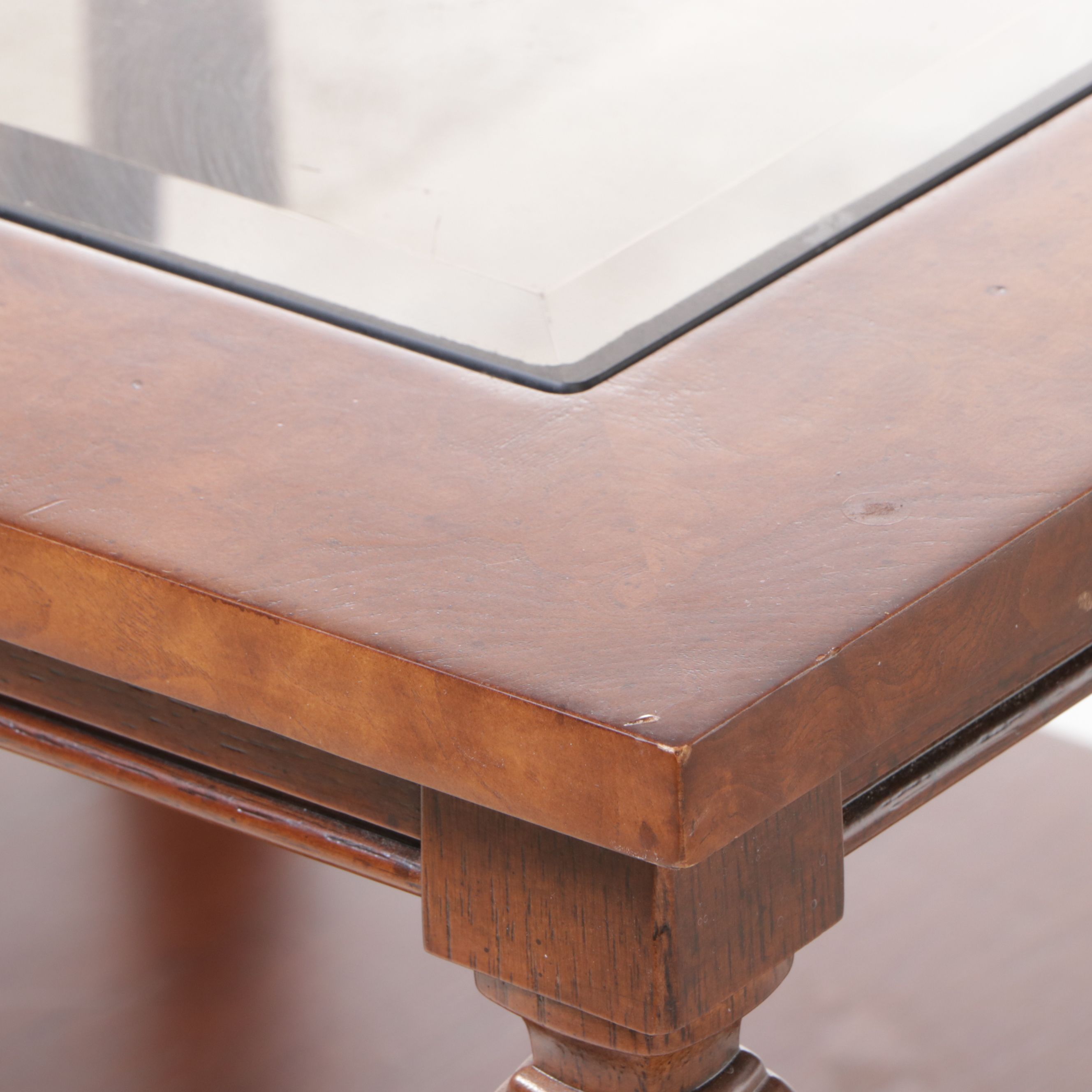 Thomasville Regency Style Glass Top Walnut End Table, Late 20th Century