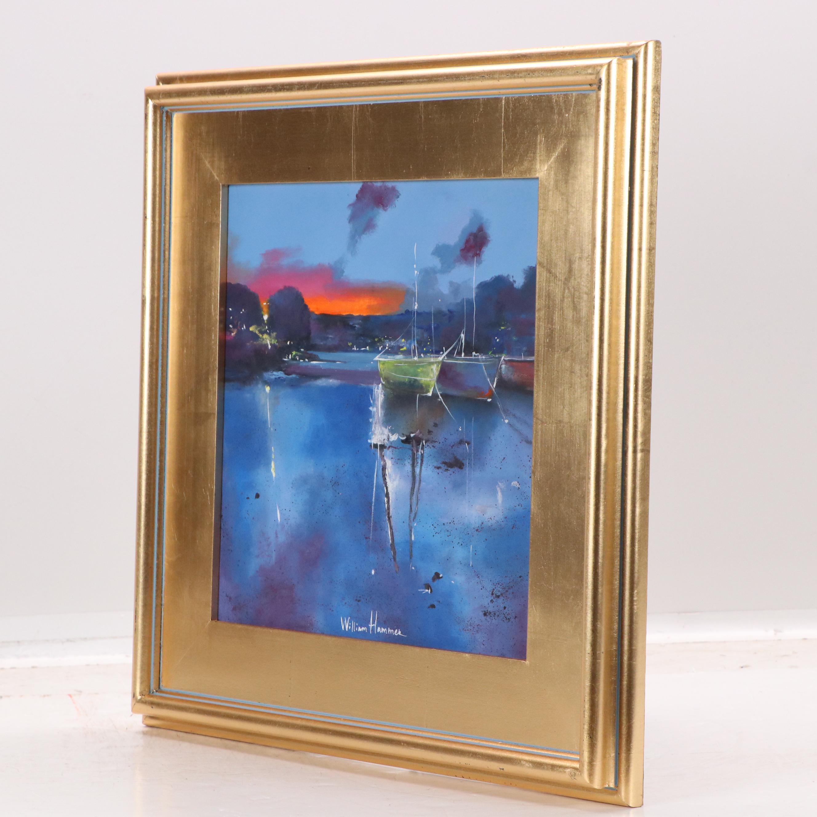 William Hammer Dock Scene Oil Painting, 21st Century