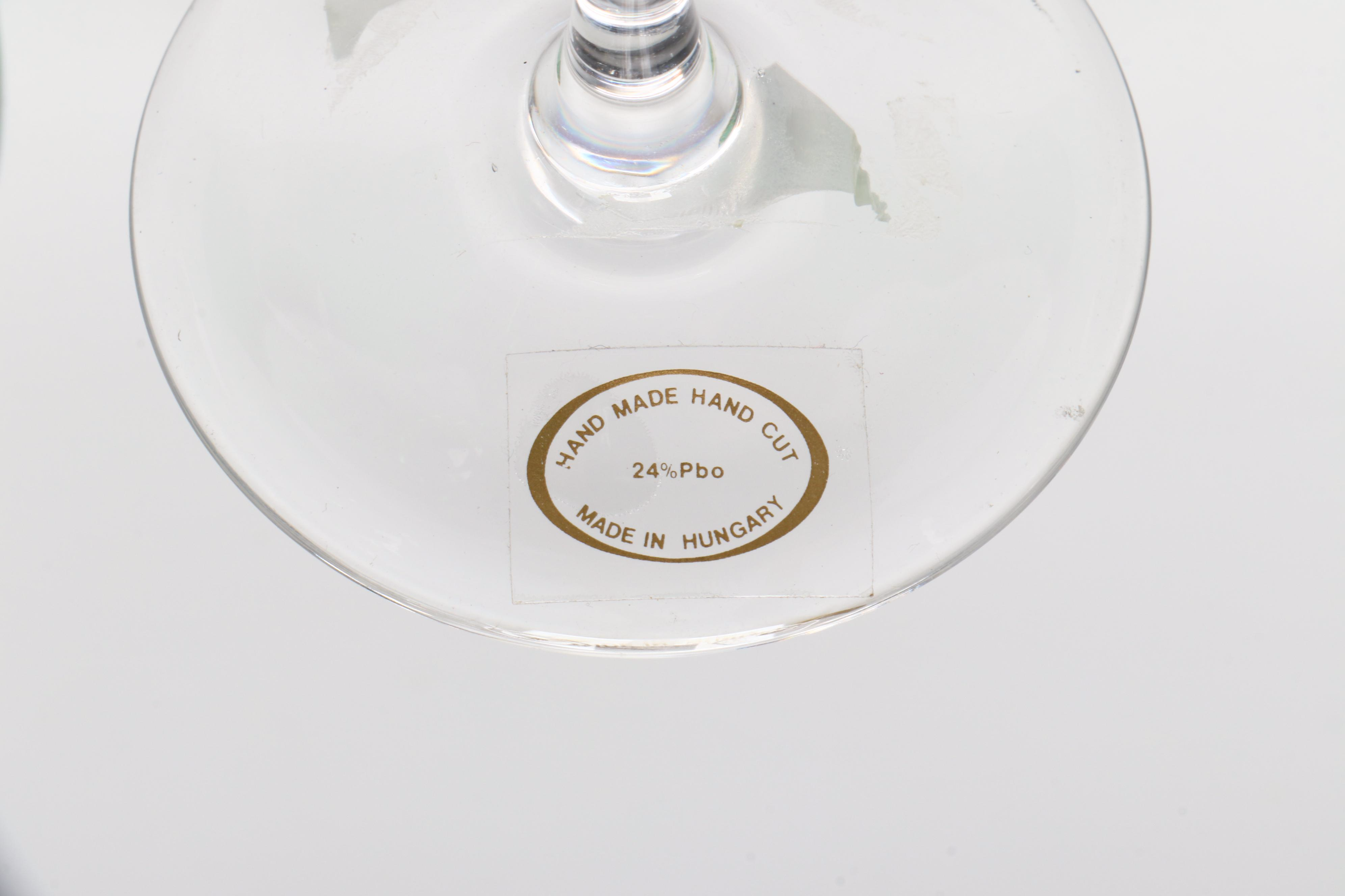 Hungarian Green Flash Swirl Etched Crystal Liquor Cocktail Glasses