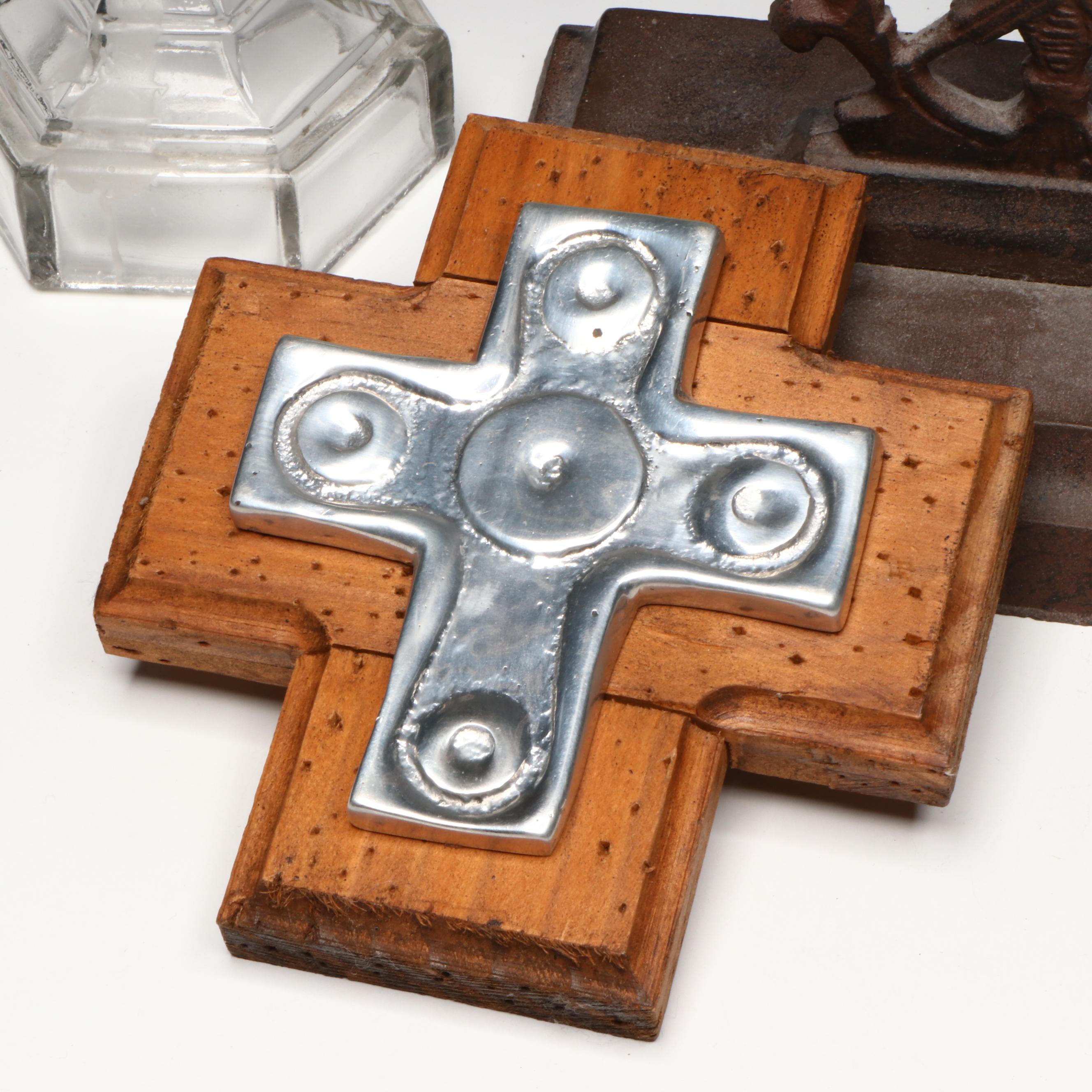 Wrought Iron Cross, Glass Cross Candle Holder, and More Christian Décor