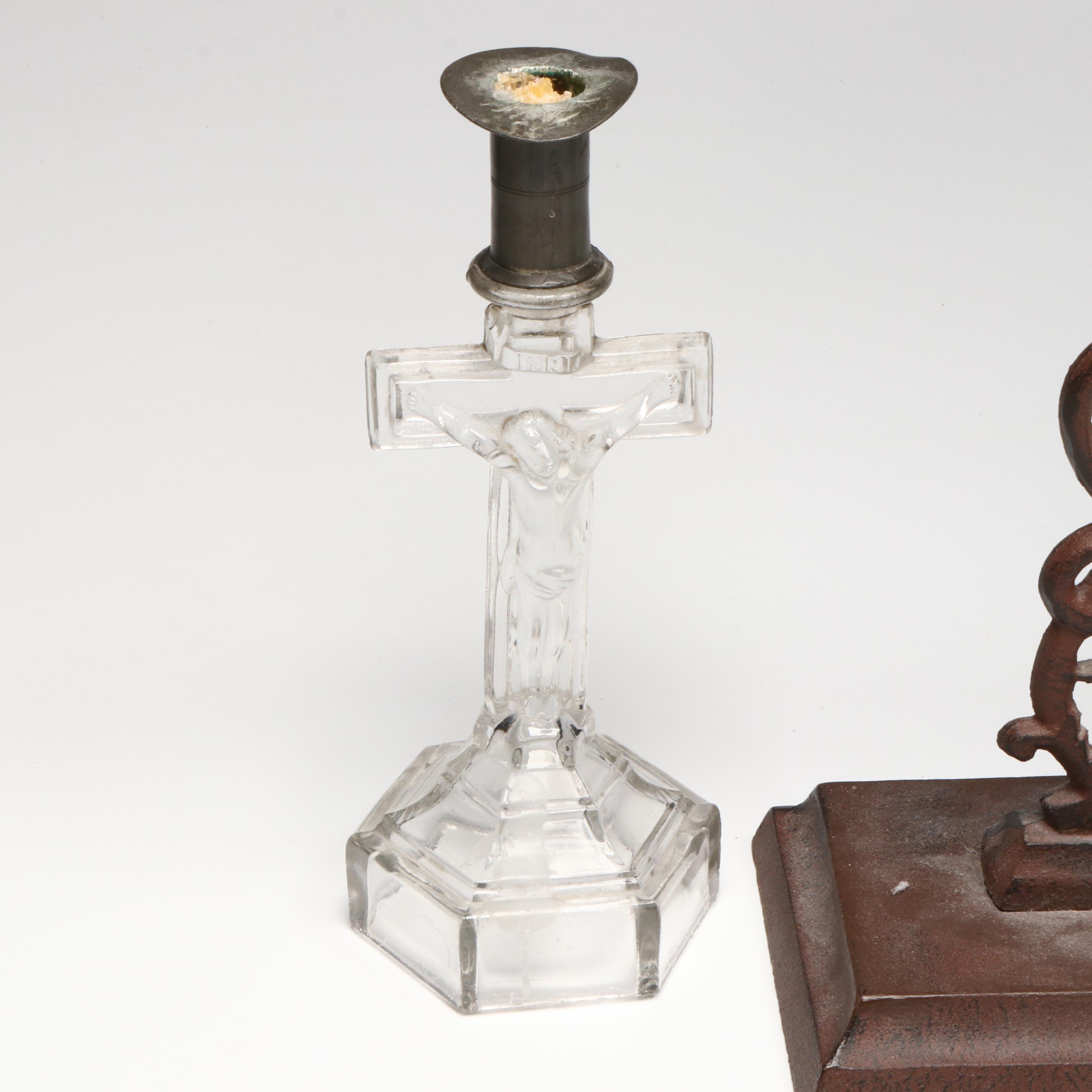 Wrought Iron Cross, Glass Cross Candle Holder, and More Christian Décor