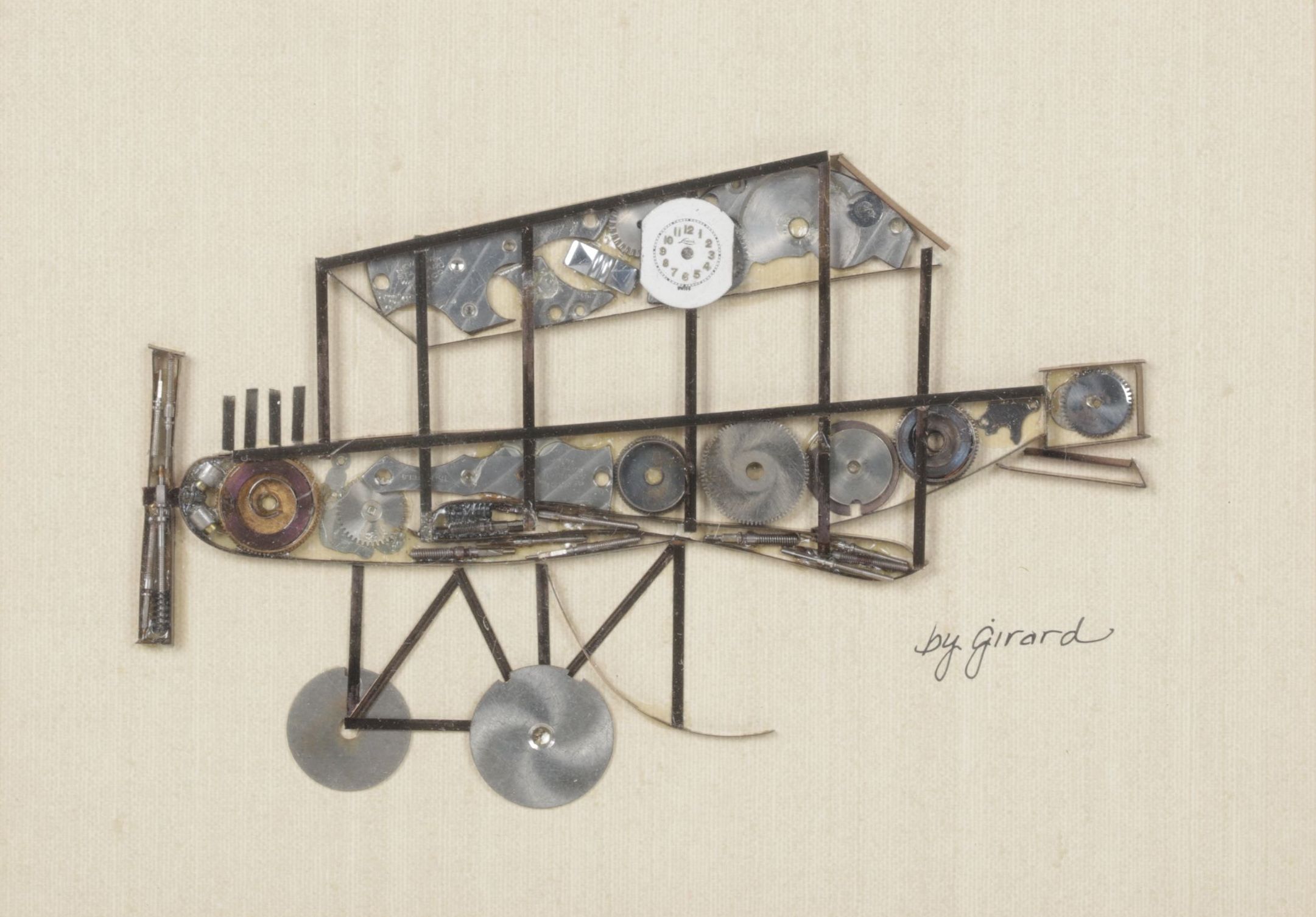 Girard Horological Collage of a Biplane Sculpture, Late 20th Century