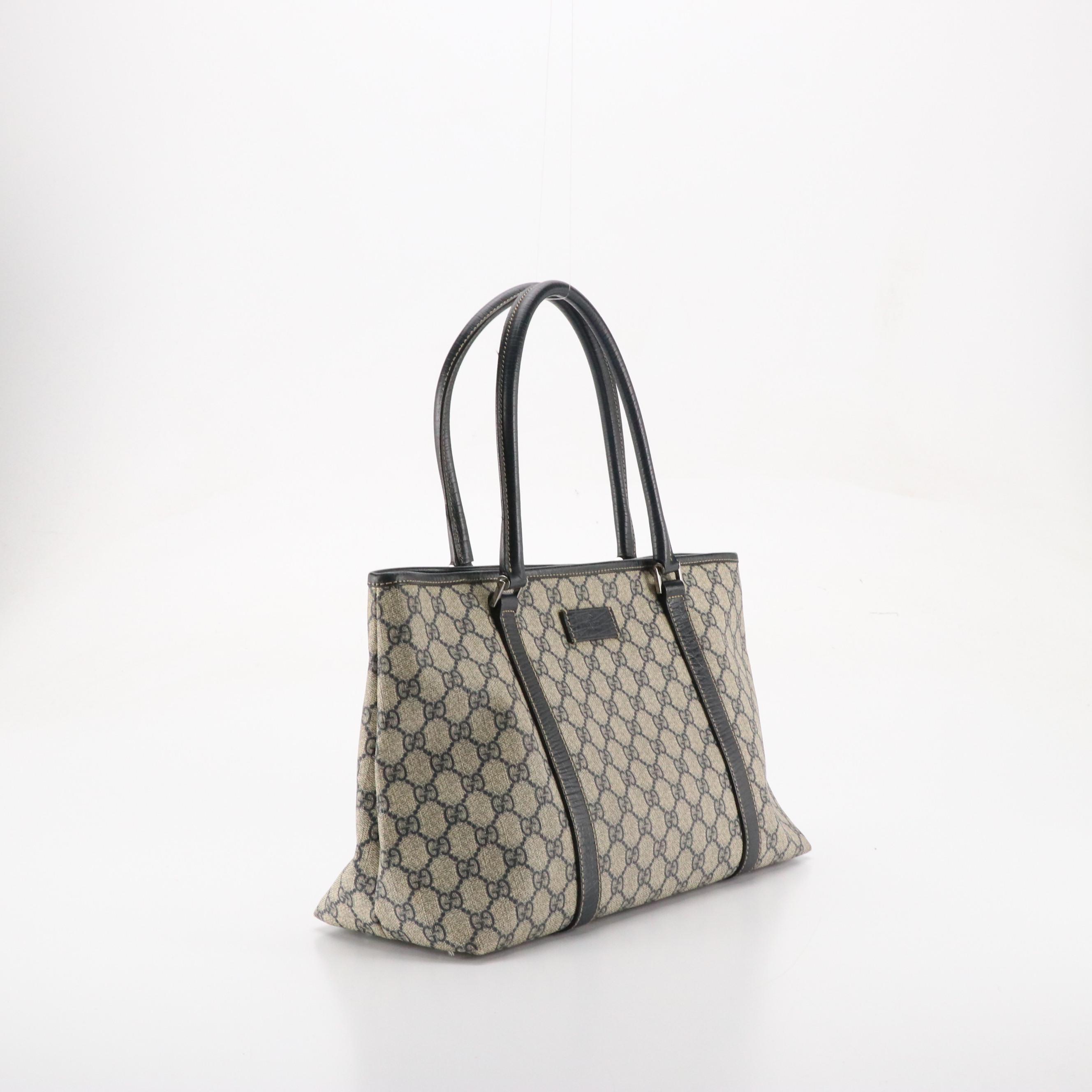 Gucci Navy GG Supreme Canvas and Leather Tote