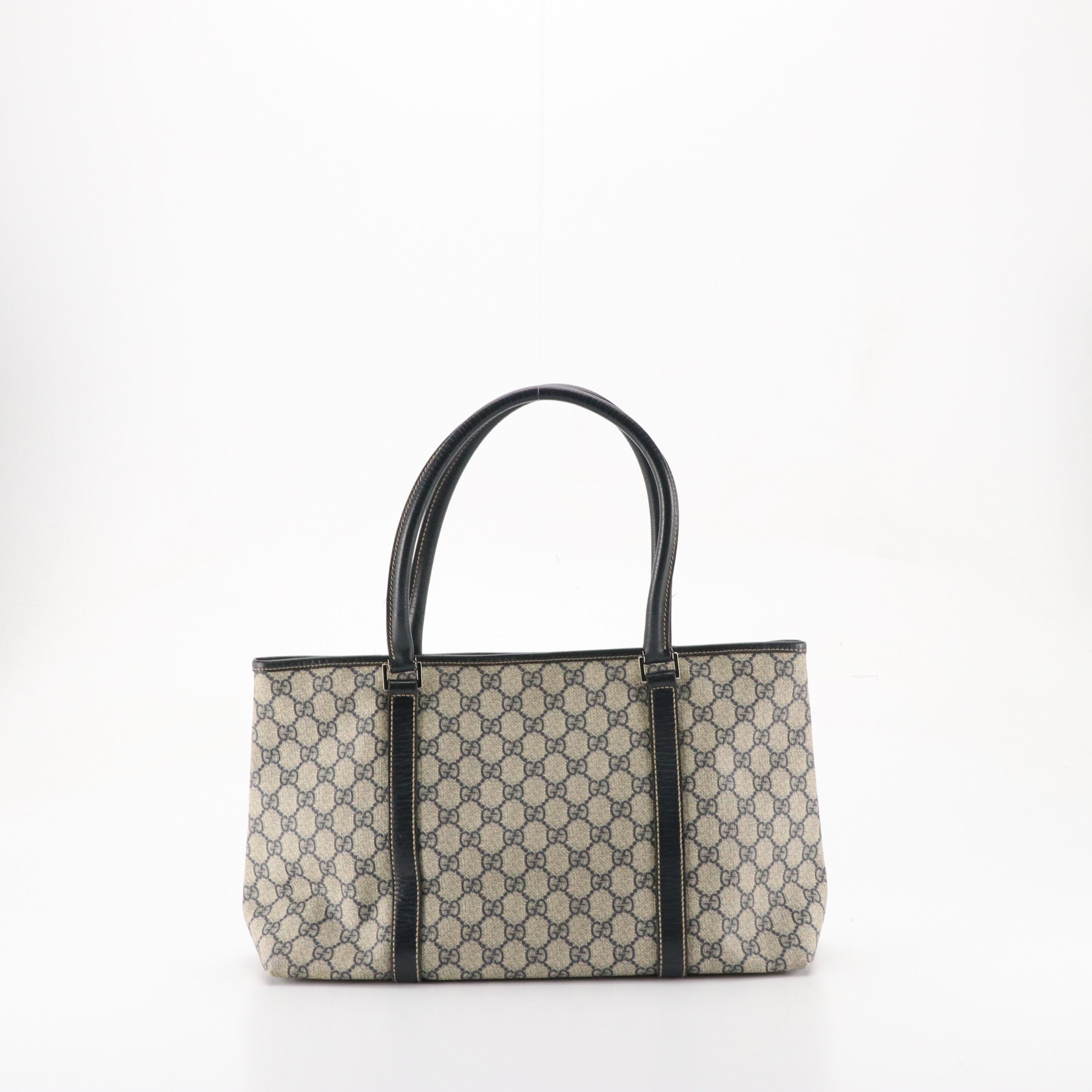 Gucci Navy GG Supreme Canvas and Leather Tote