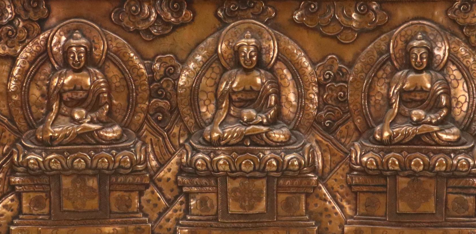 Tibetan Copper Repoussé Depicting Buddhist Deities