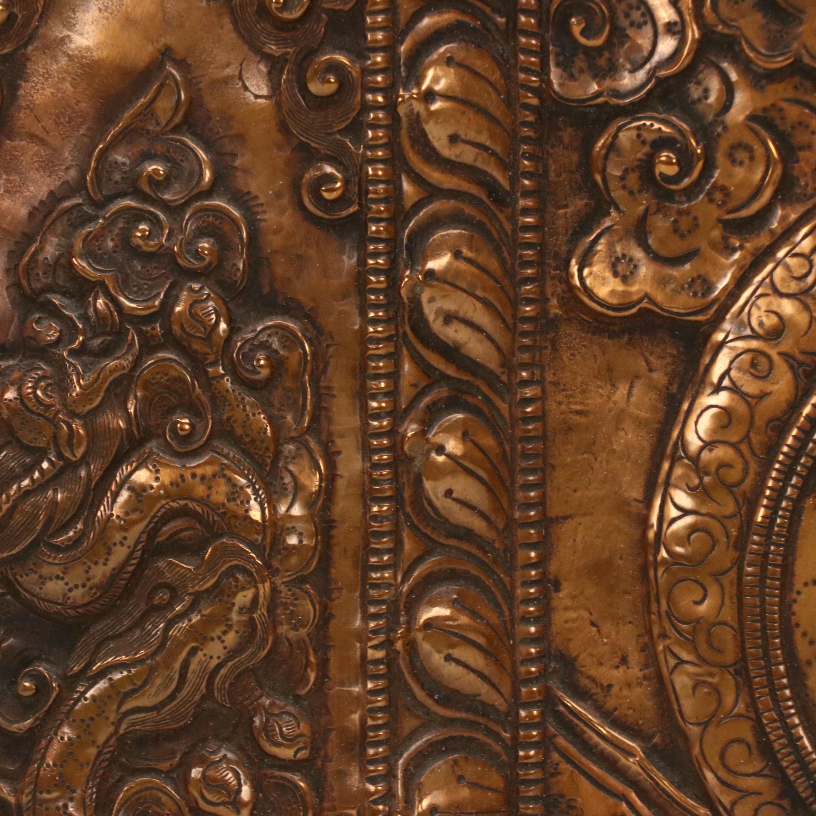 Tibetan Copper Repoussé Depicting Buddhist Deities