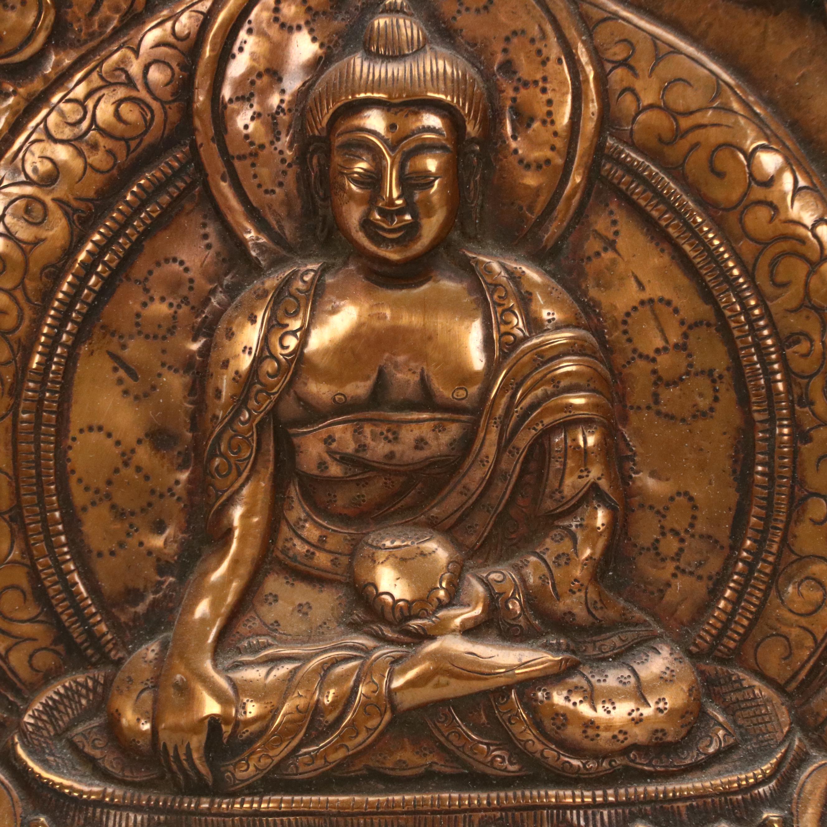 Tibetan Copper Repoussé Depicting Buddhist Deities