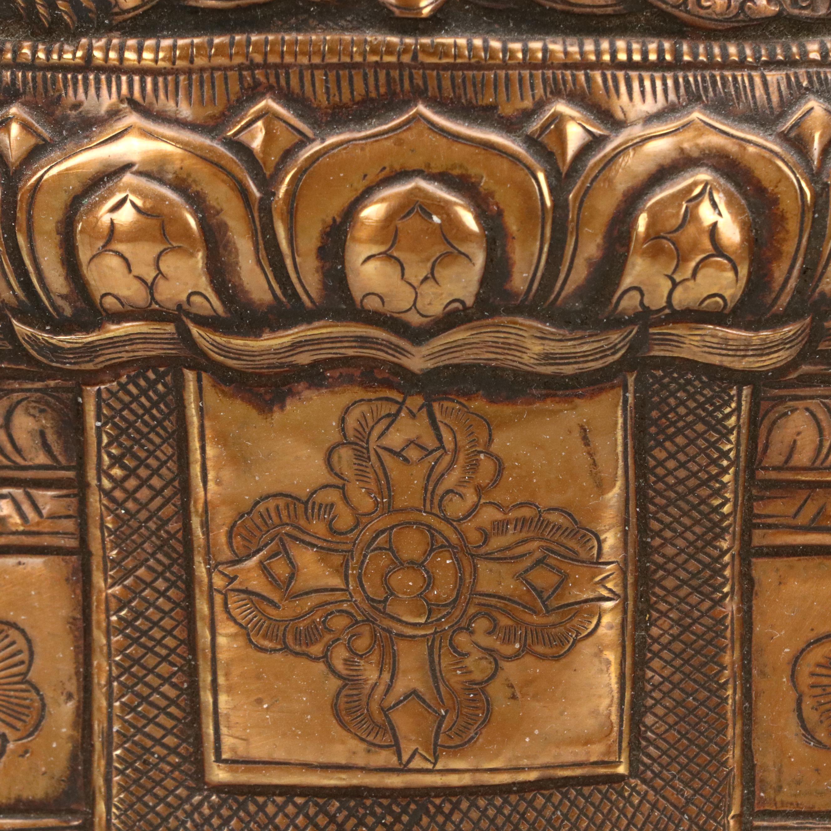 Tibetan Copper Repoussé Depicting Buddhist Deities