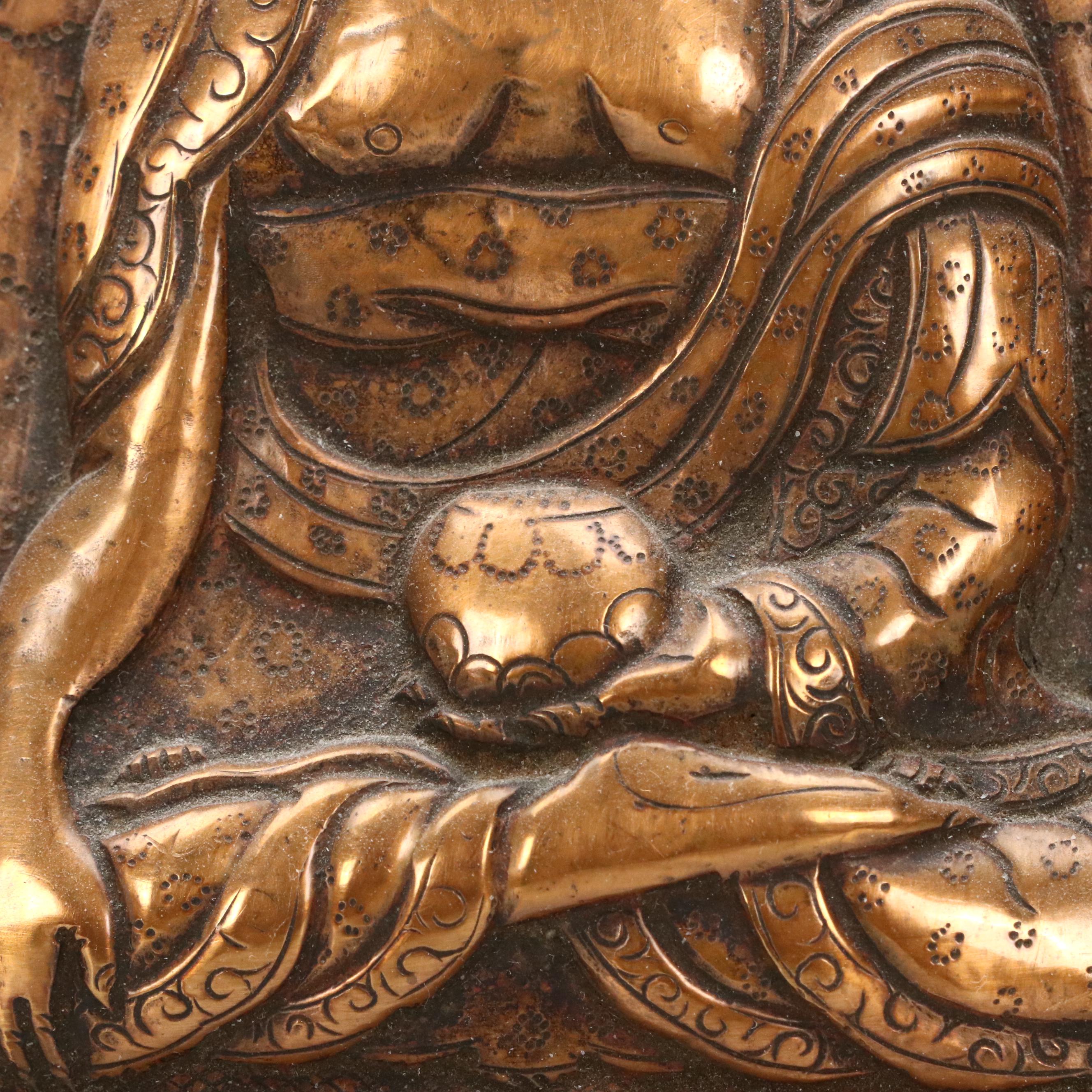 Tibetan Copper Repoussé Depicting Buddhist Deities