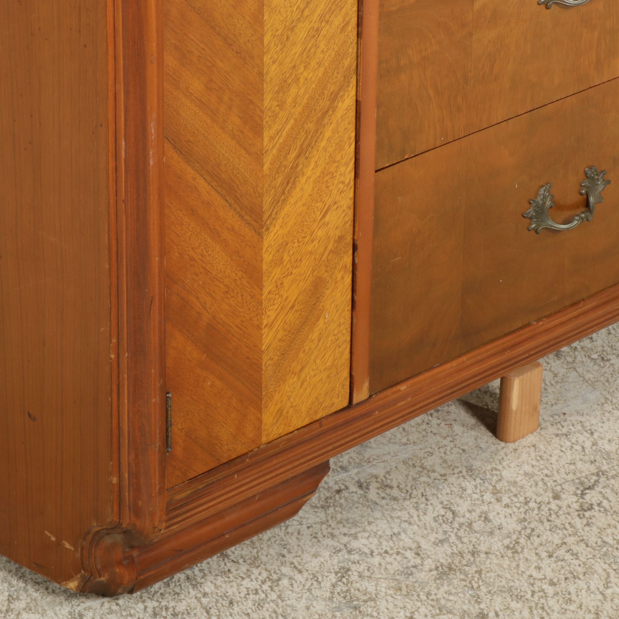 Art Deco Chifferobe Chest with Geometric Wood Veneer