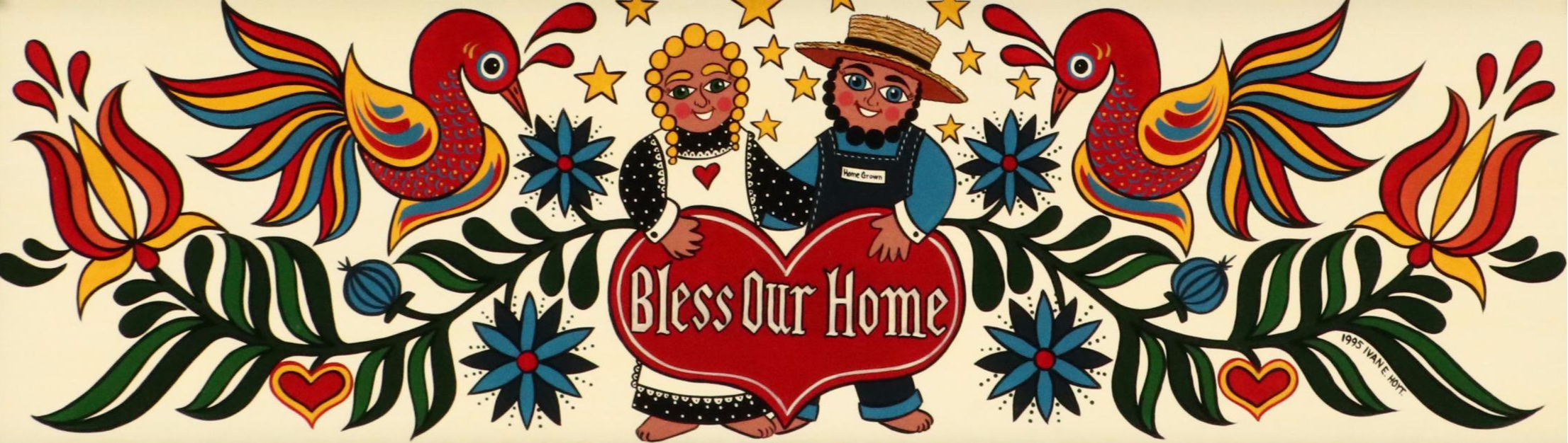 Ivan E. Hoyt Pennsylvania Dutch Acrylic Painting and Handmade Frame, 1995