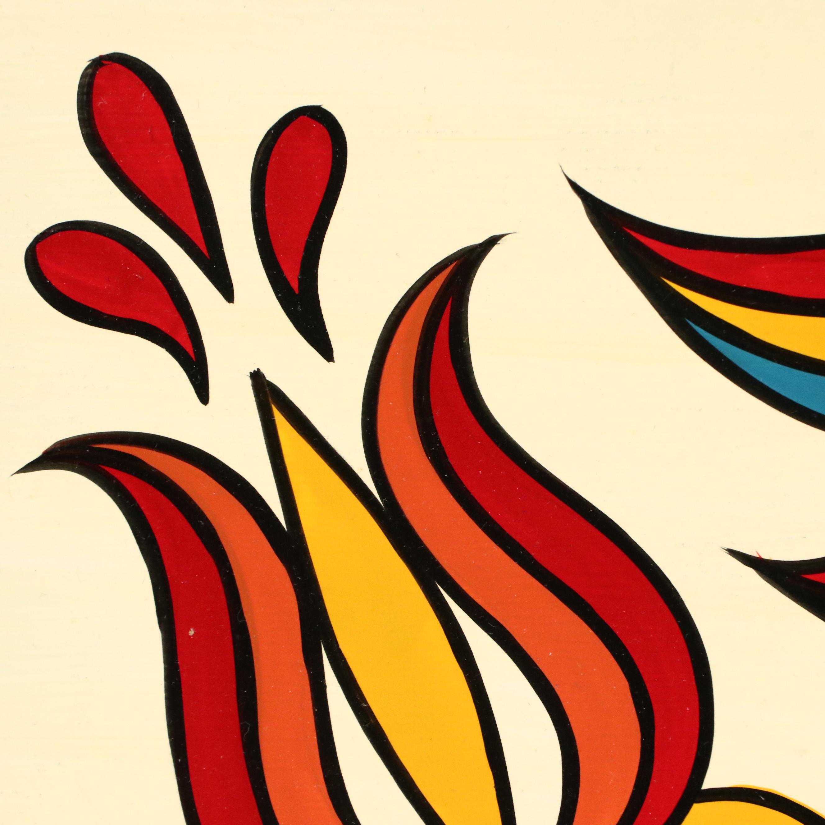 Ivan E. Hoyt Pennsylvania Dutch Acrylic Painting and Handmade Frame, 1995