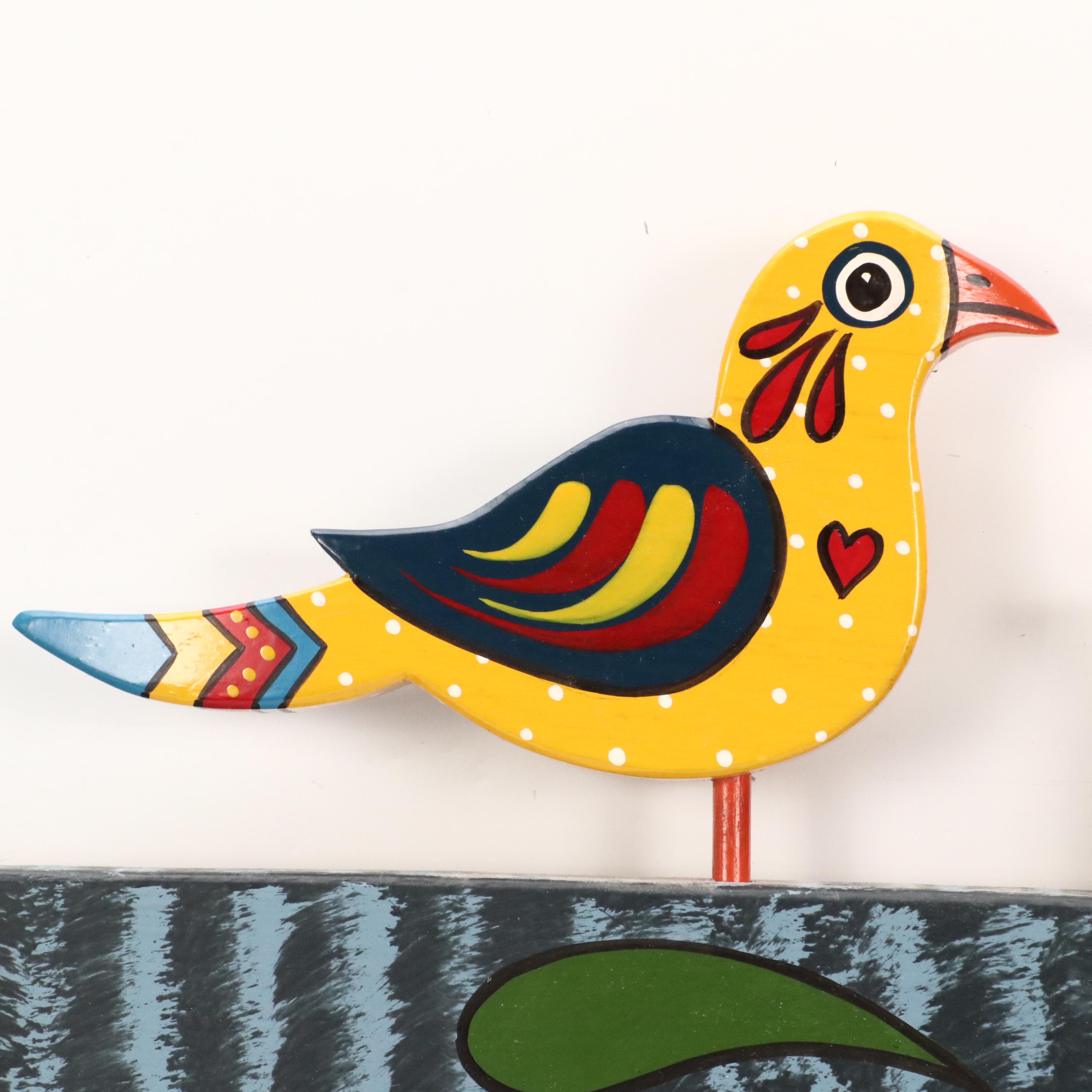 Ivan E. Hoyt Pennsylvania Dutch Acrylic Painting and Handmade Frame, 1995