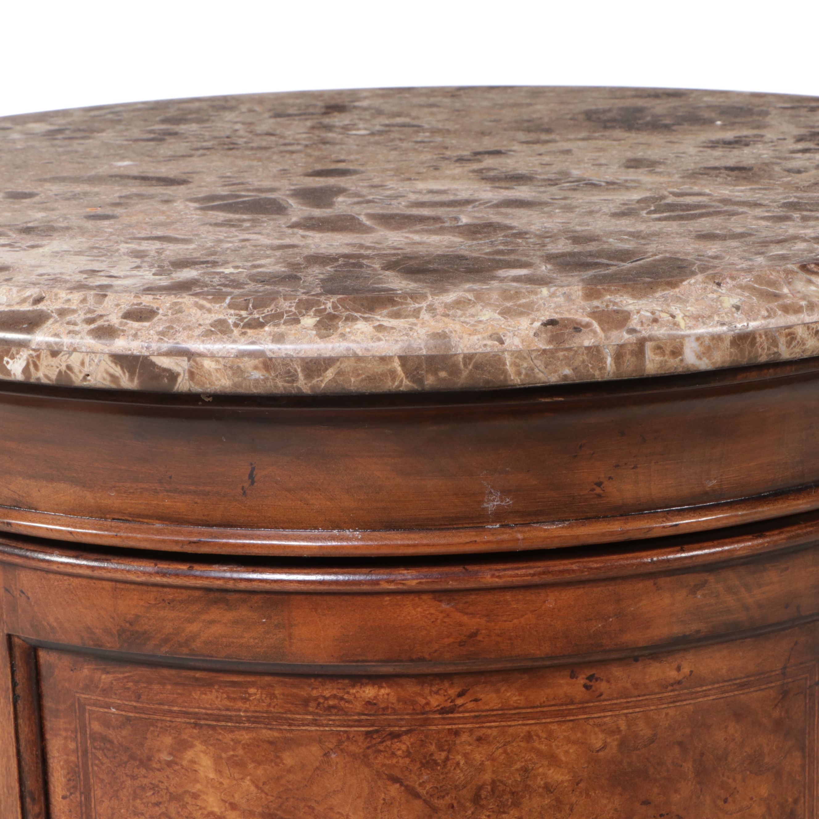 Thomasville Mediterranean Style Marble Top Round End Table