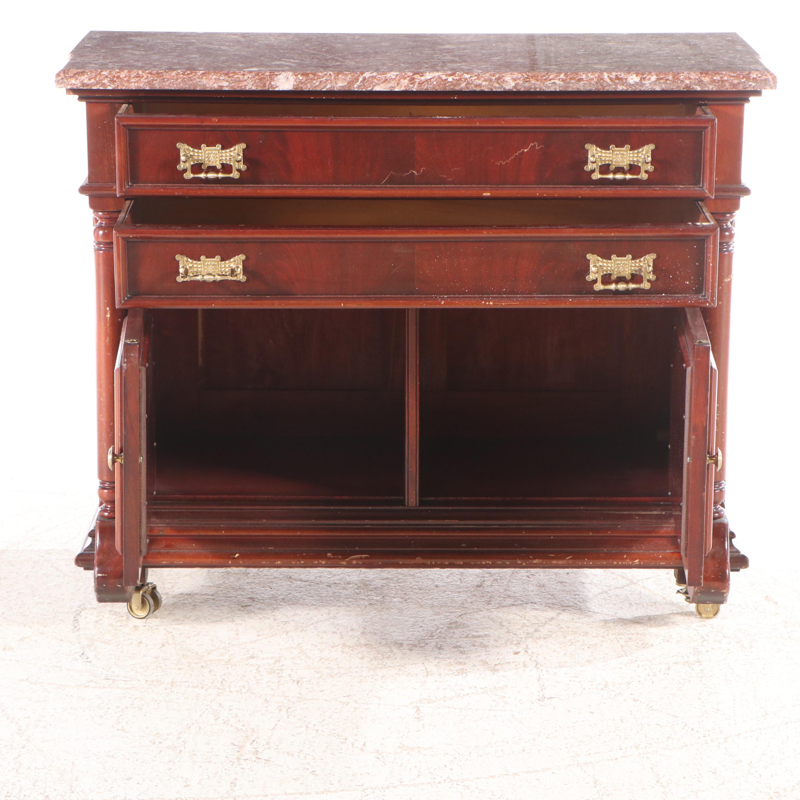 Victorian Pink Marble Top Mahogany Washstand, Late 19th/Early 20th Century