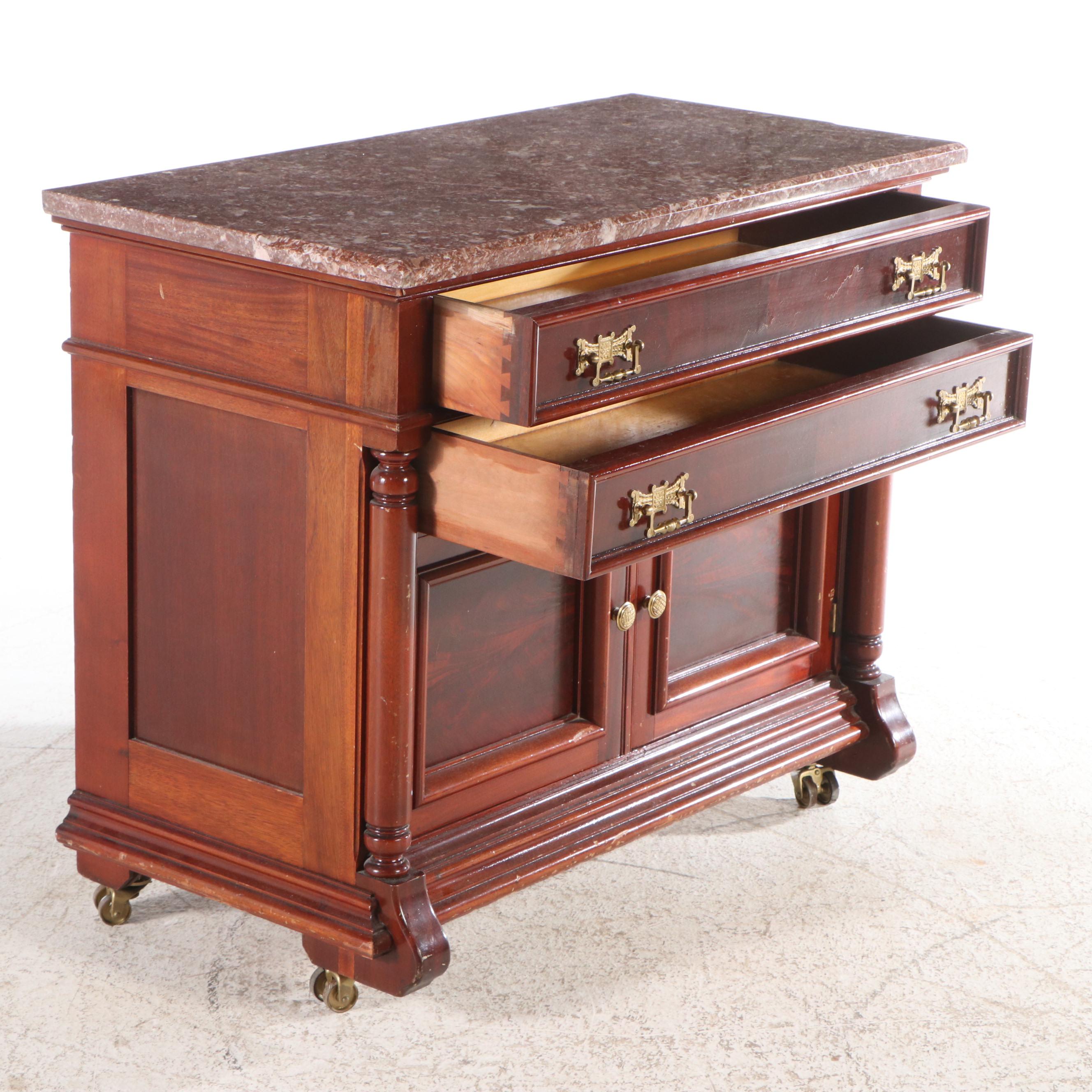 Victorian Pink Marble Top Mahogany Washstand, Late 19th/Early 20th Century