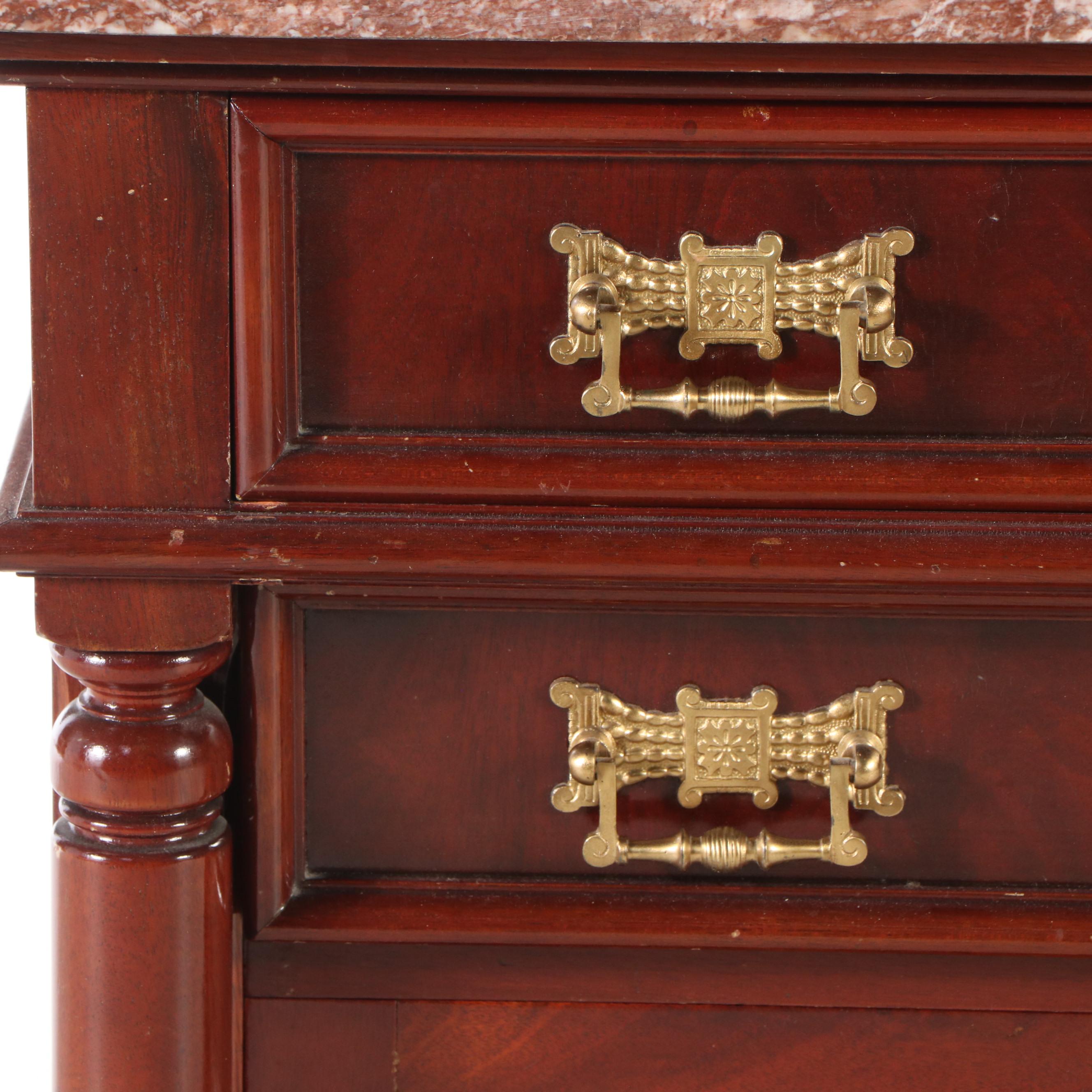 Victorian Pink Marble Top Mahogany Washstand, Late 19th/Early 20th Century