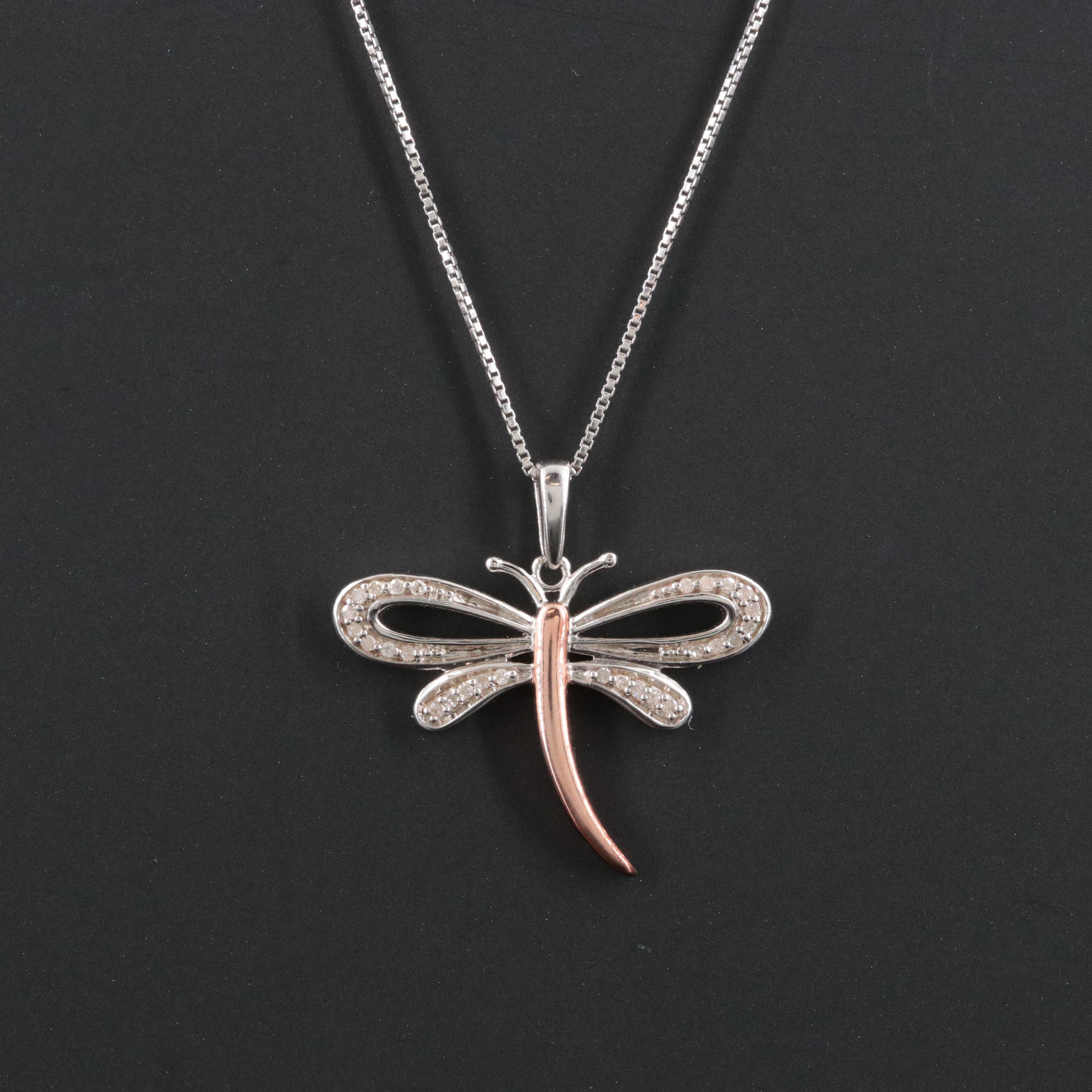 Sterling Diamond Dragonfly Pendant Necklace