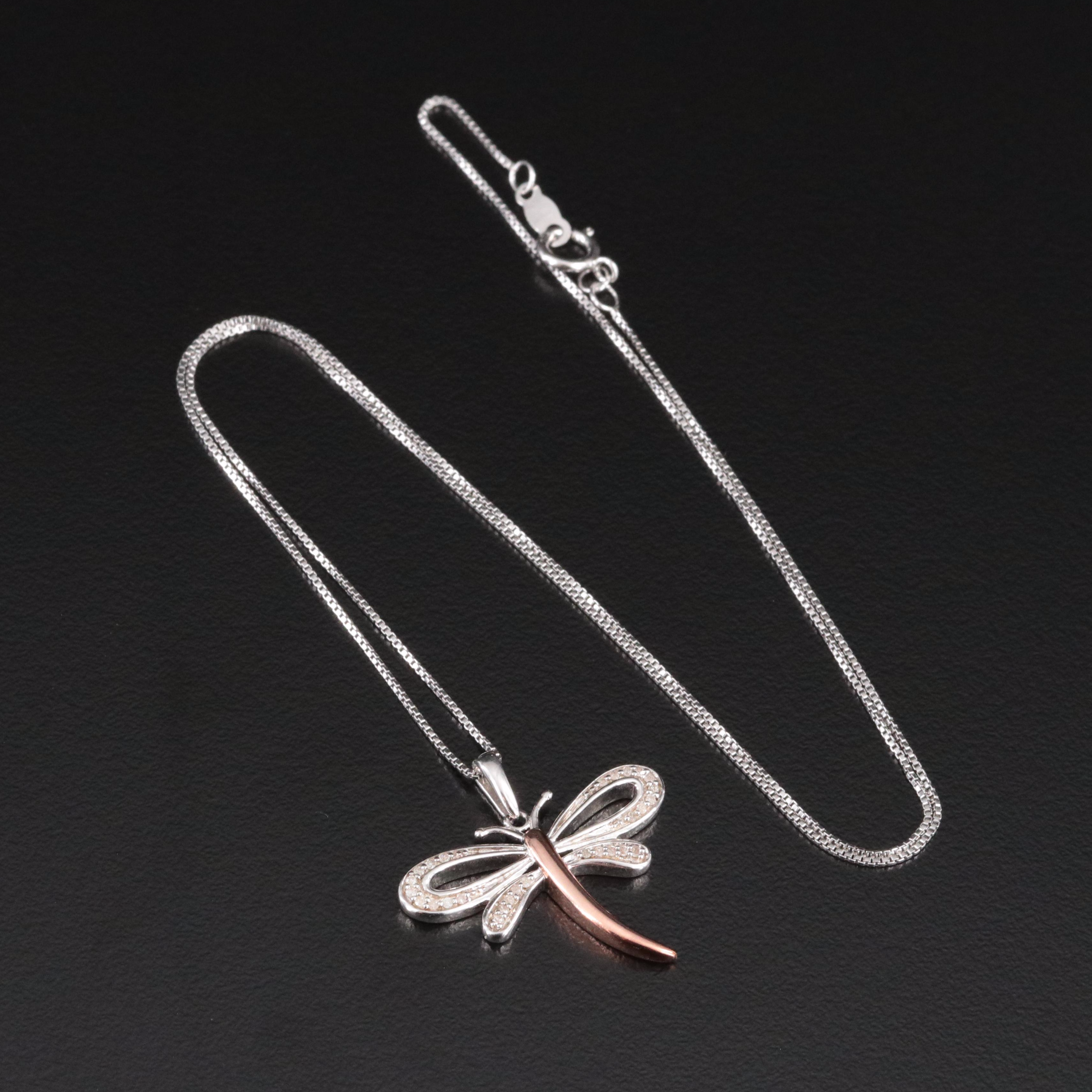 Sterling Diamond Dragonfly Pendant Necklace