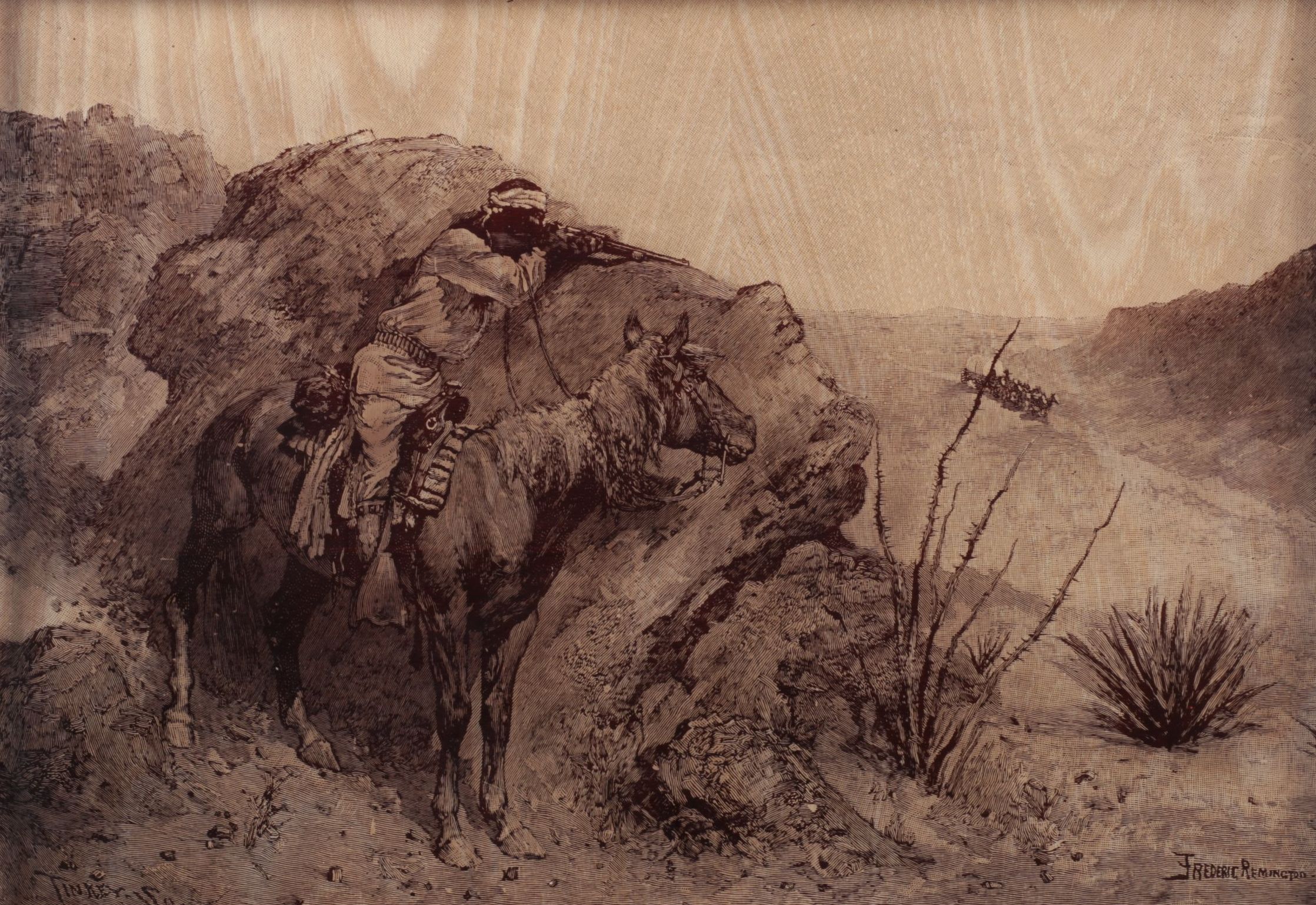 Lucid Lines Photography on Glass After Frederic Remington "Apache Ambush"