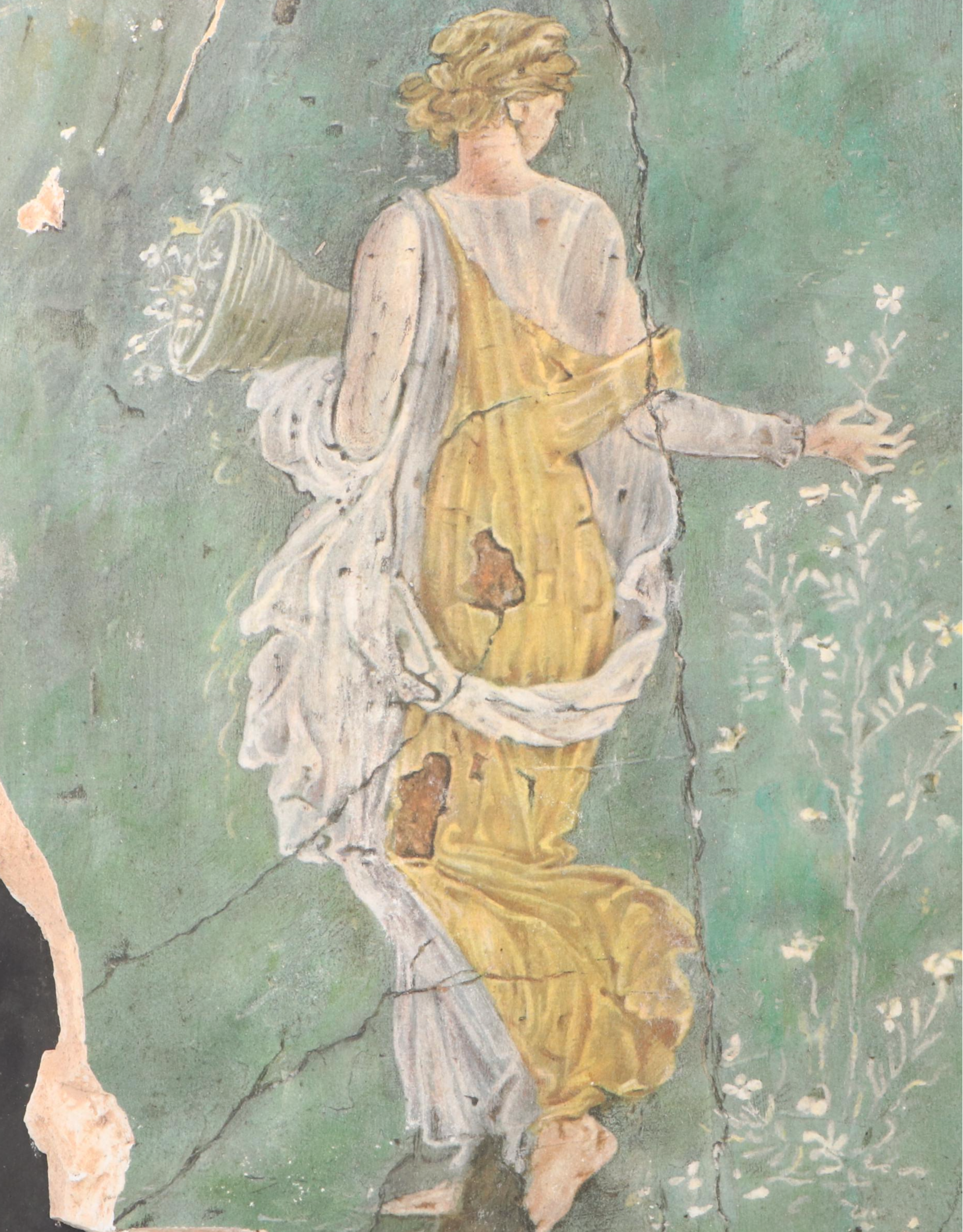 Italian Classical Style Female Ceramic Tile with Carved Wood Wall Hanging