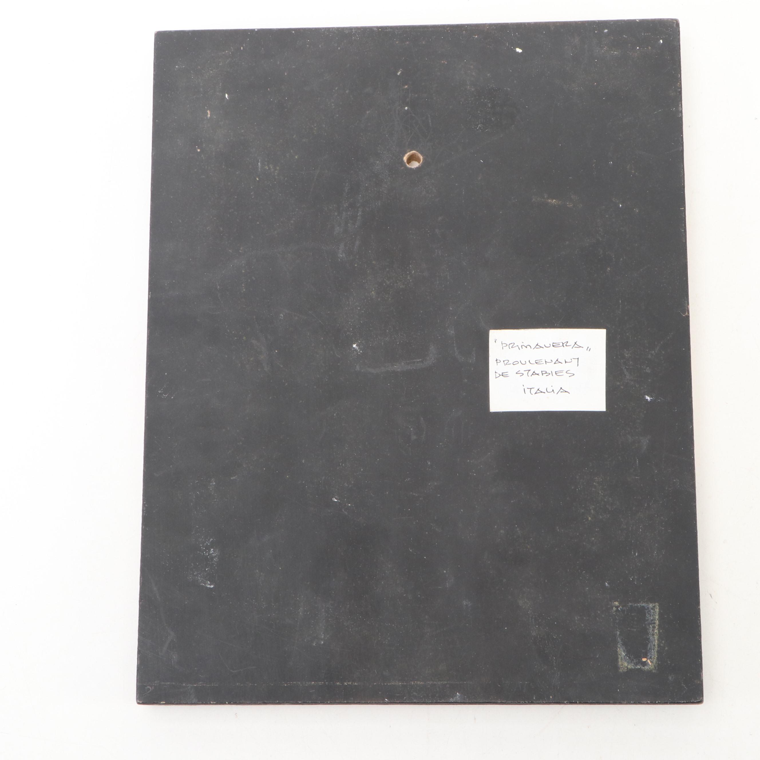 Italian Classical Style Female Ceramic Tile with Carved Wood Wall Hanging