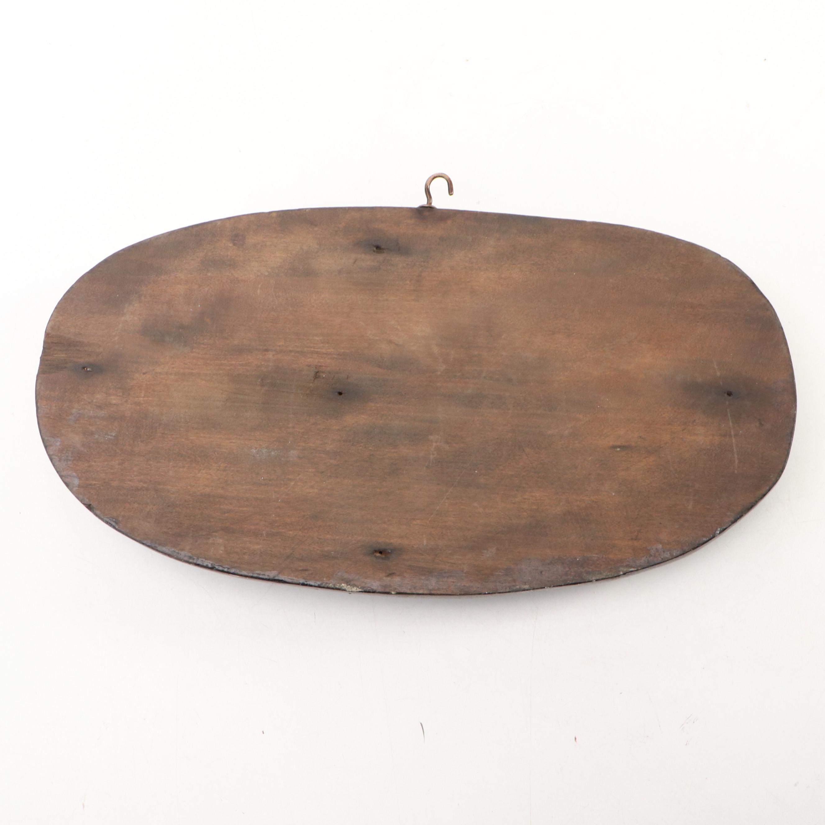 Italian Classical Style Female Ceramic Tile with Carved Wood Wall Hanging