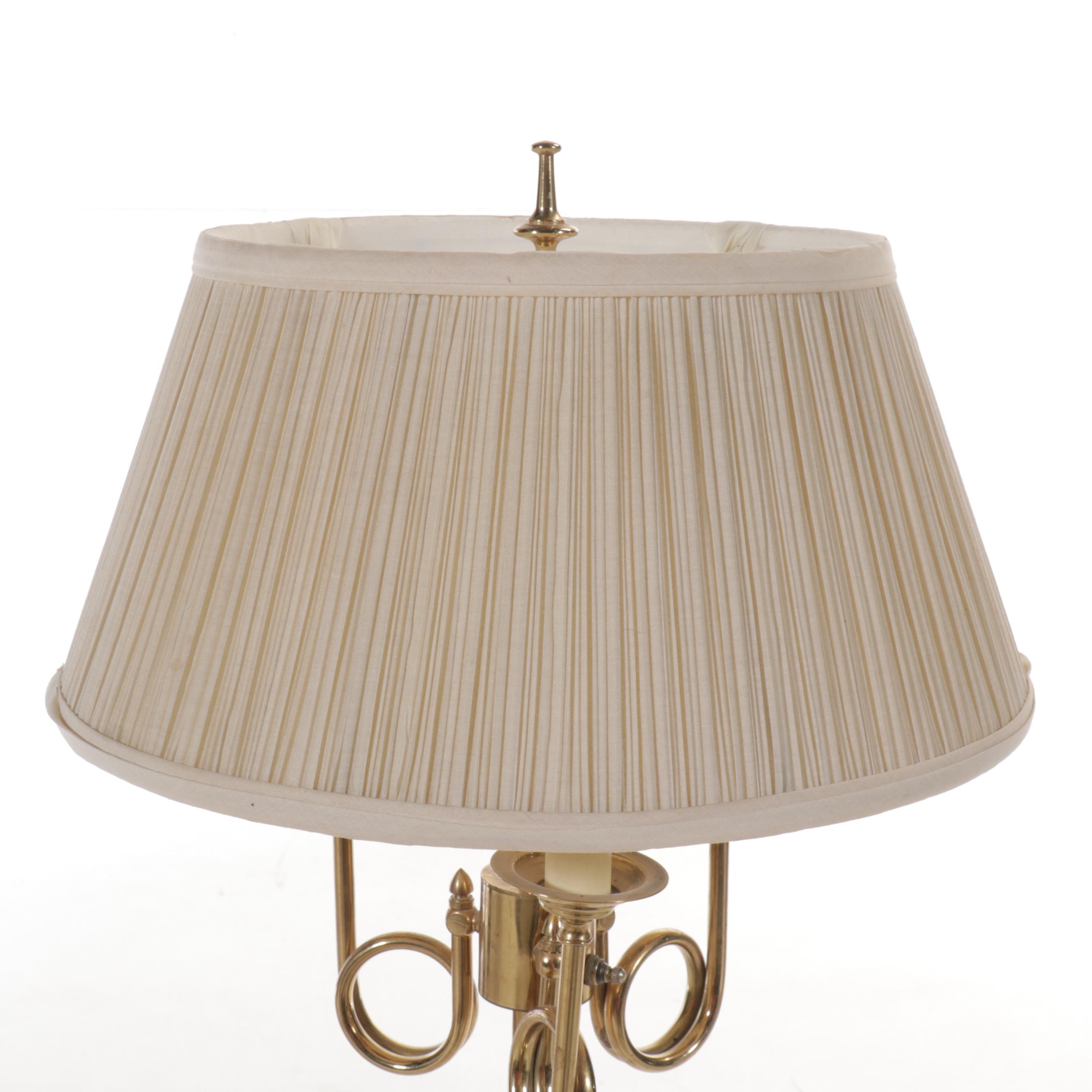 Neoclassical Style Brass Floor Lamp with Ethan Allen Shirred Shade