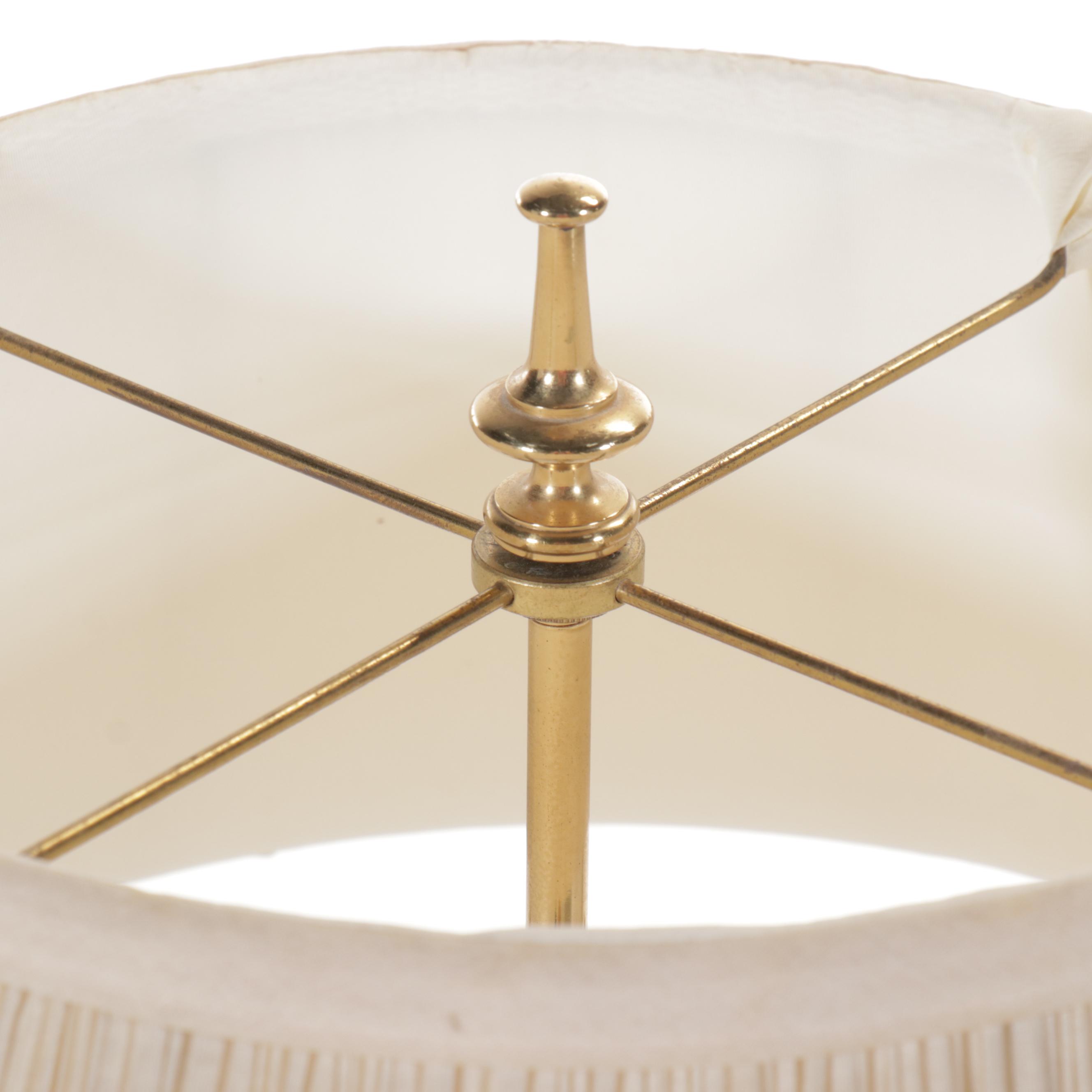 Neoclassical Style Brass Floor Lamp with Ethan Allen Shirred Shade