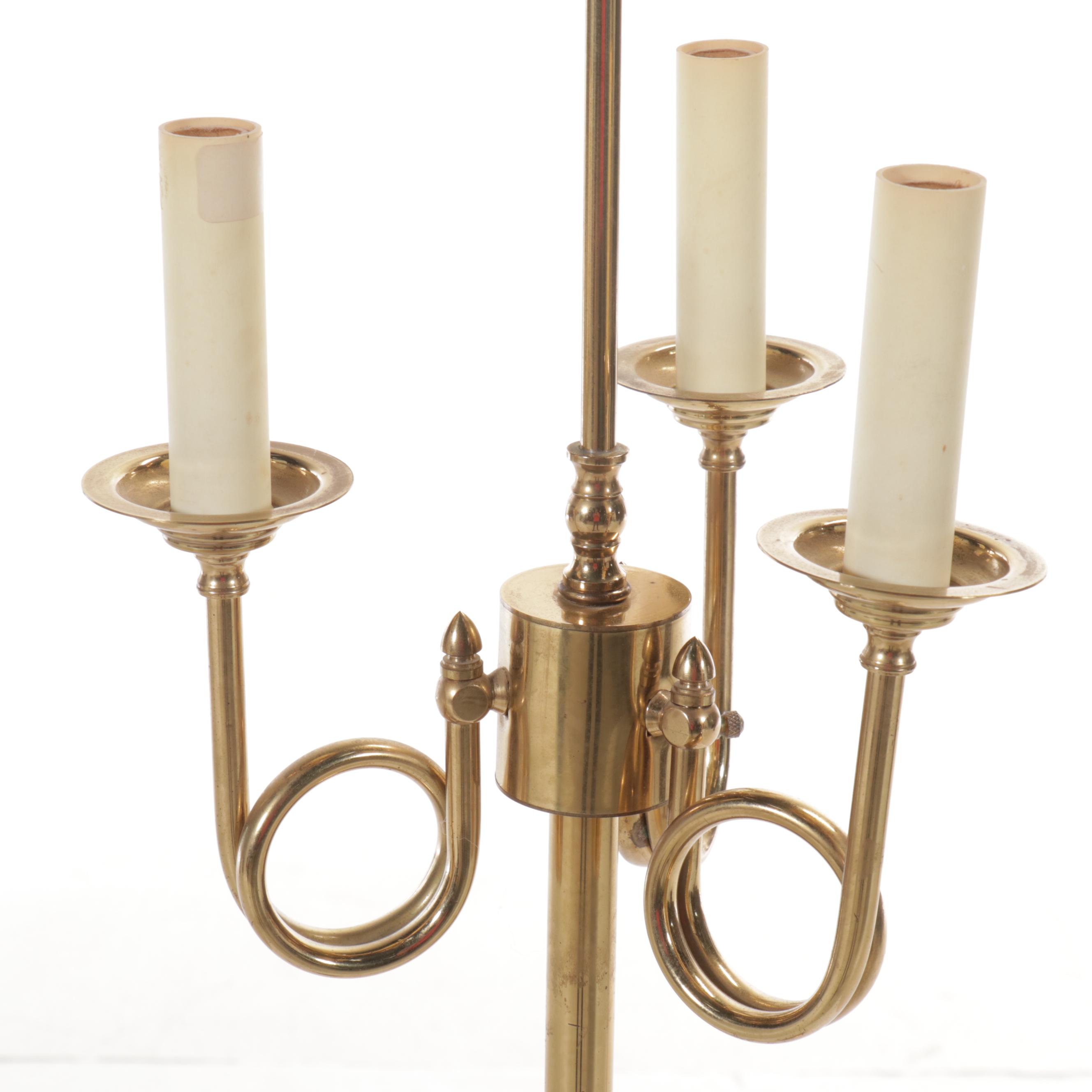 Neoclassical Style Brass Floor Lamp with Ethan Allen Shirred Shade