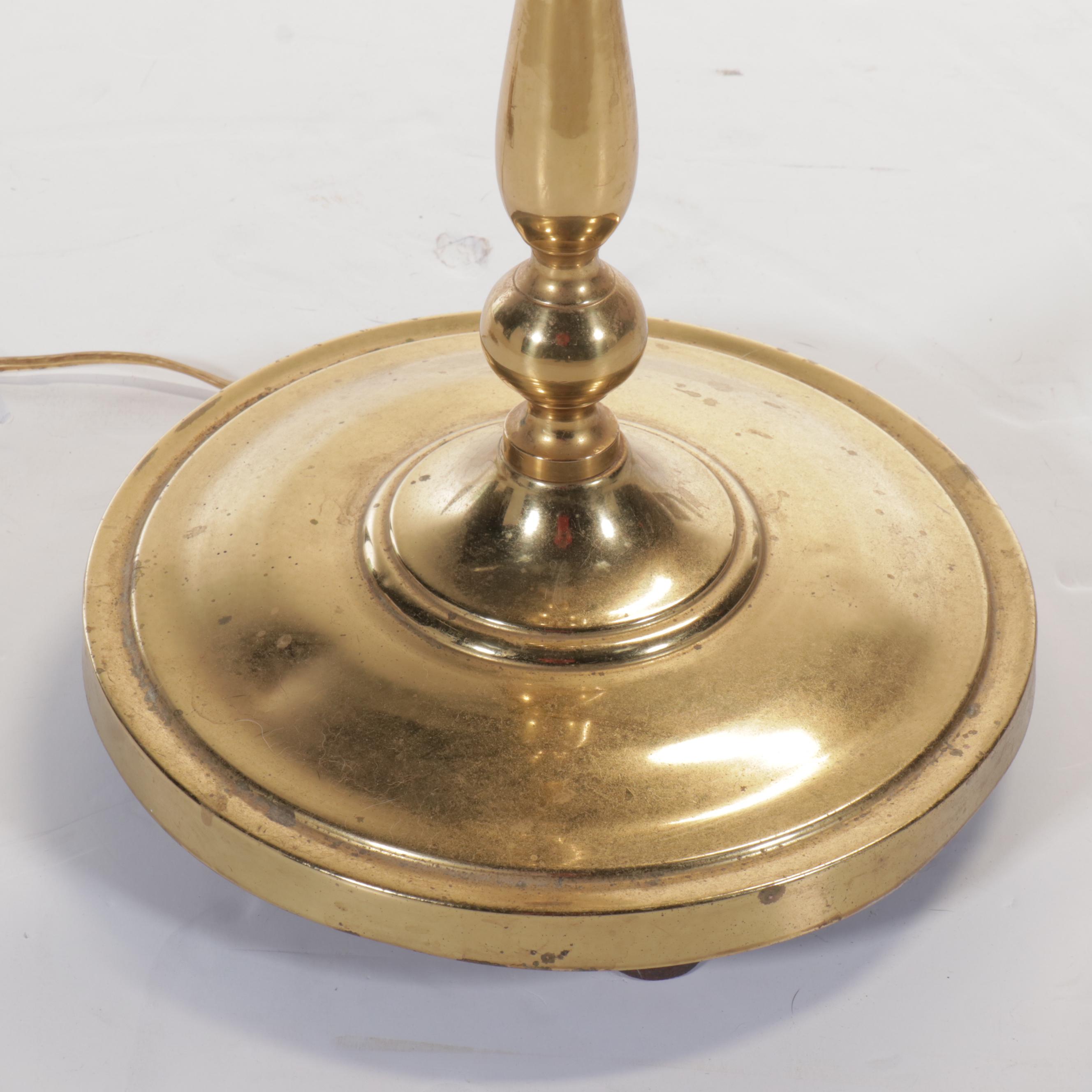 Neoclassical Style Brass Floor Lamp with Ethan Allen Shirred Shade