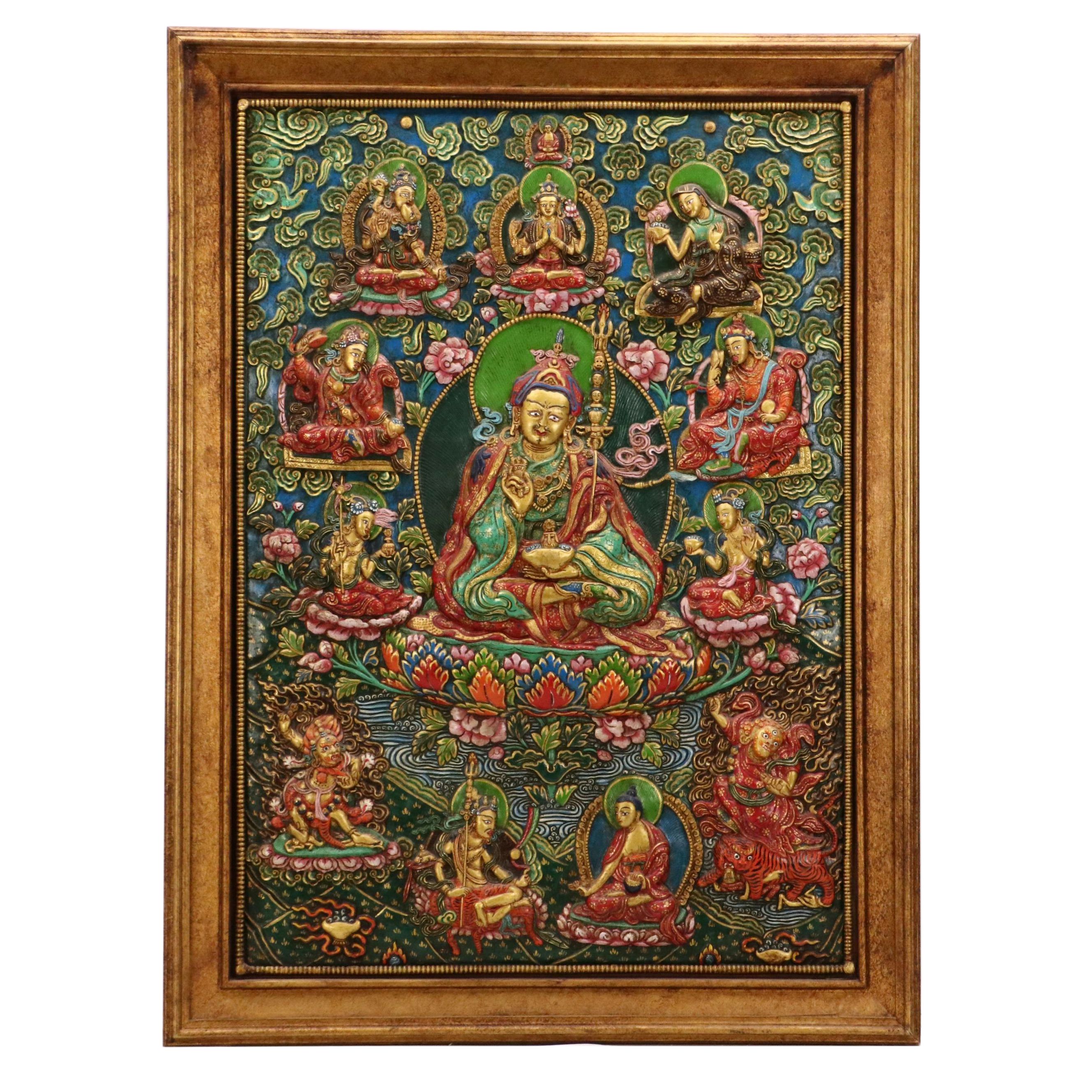 Tibetan Buddhist Hand-Painted Carved Wood Panels