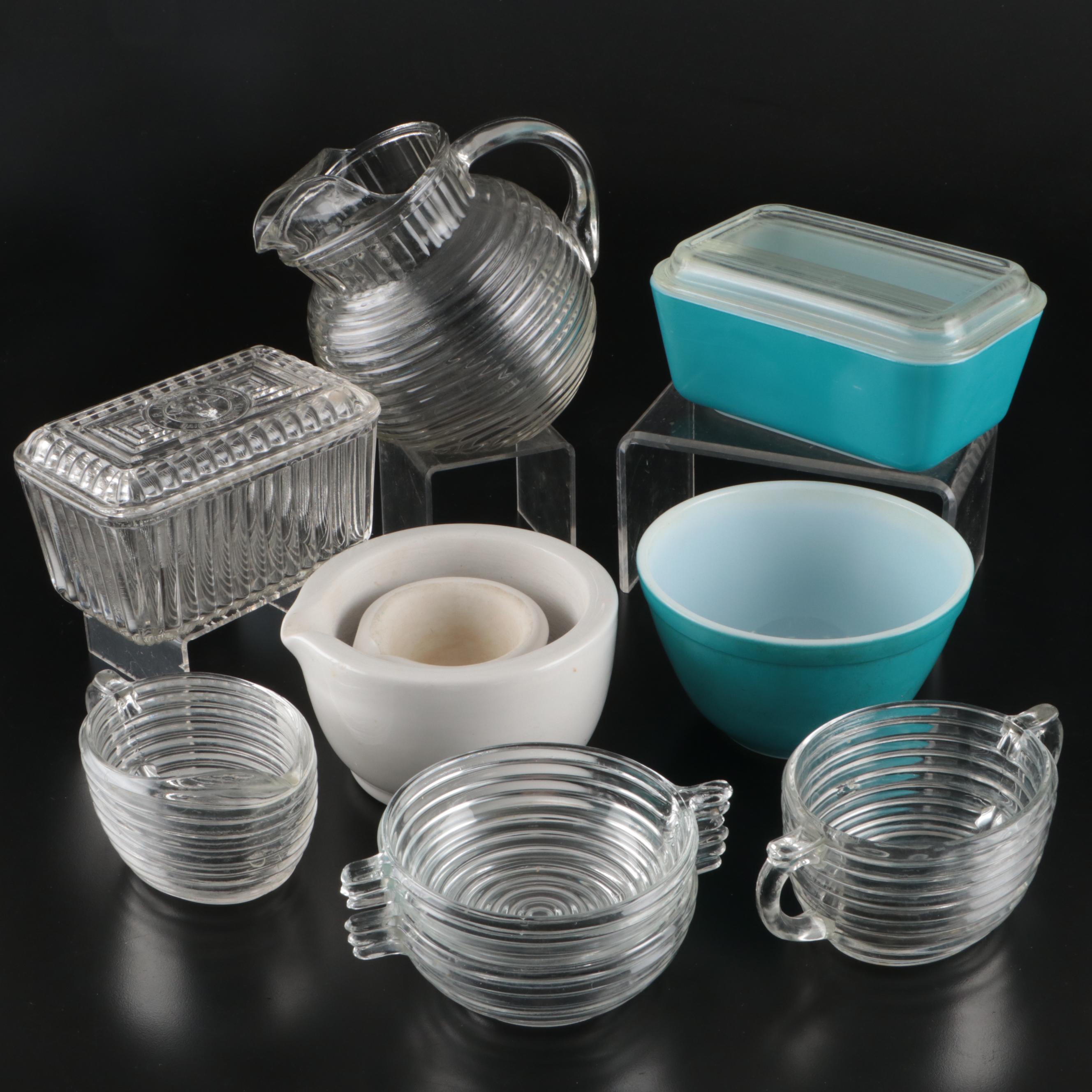 Pyrex Glass Bowl and Lidded Box, H.P. Hood & Sons Butter Dish and More Serveware