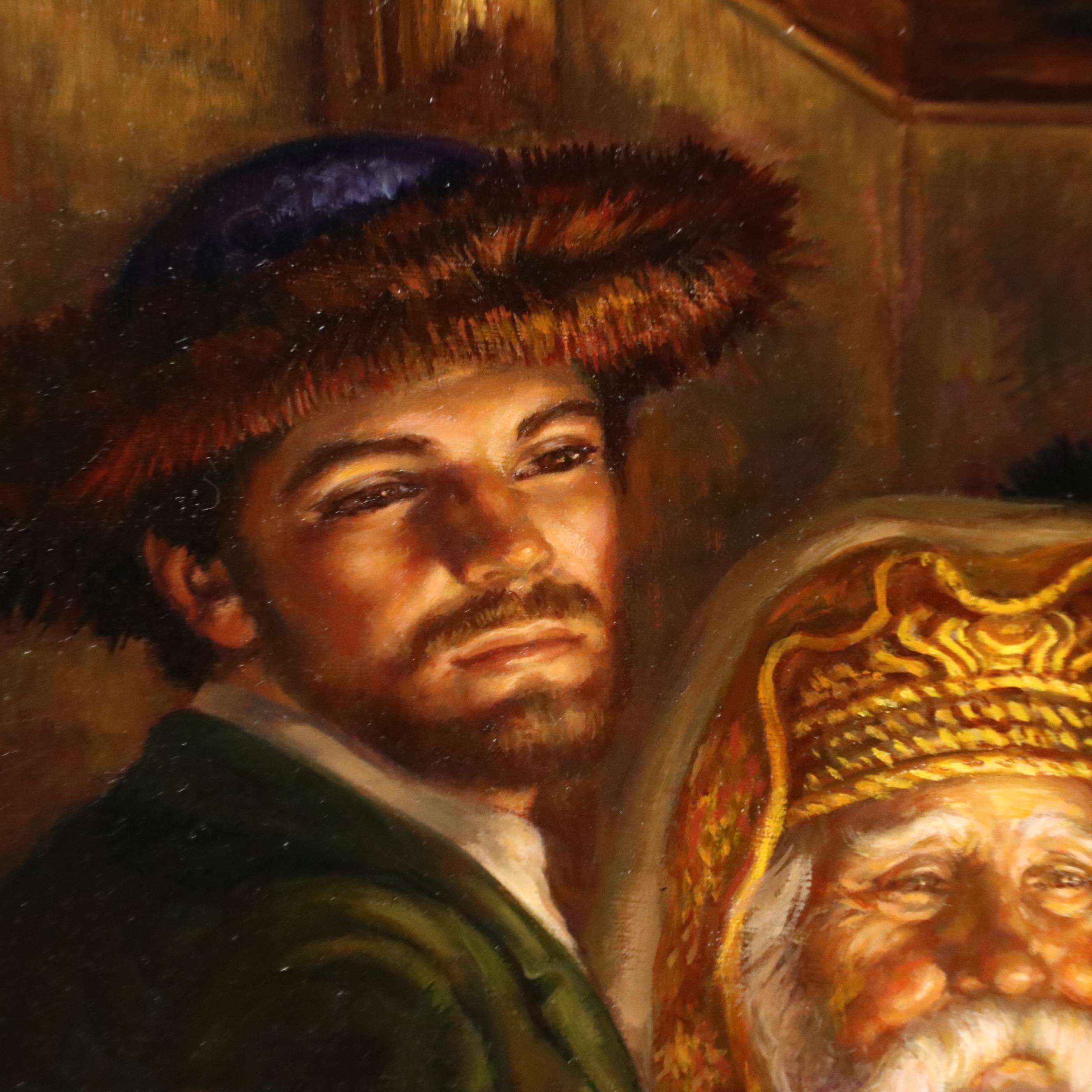 Virginia Dan Oil Painting of Family Feast Scene, Late 20th Century